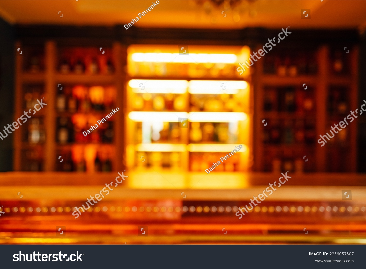 Beautiful view composition with different bar equipment and steel tools which stand on bar counter. Blurred bar background #2256057507