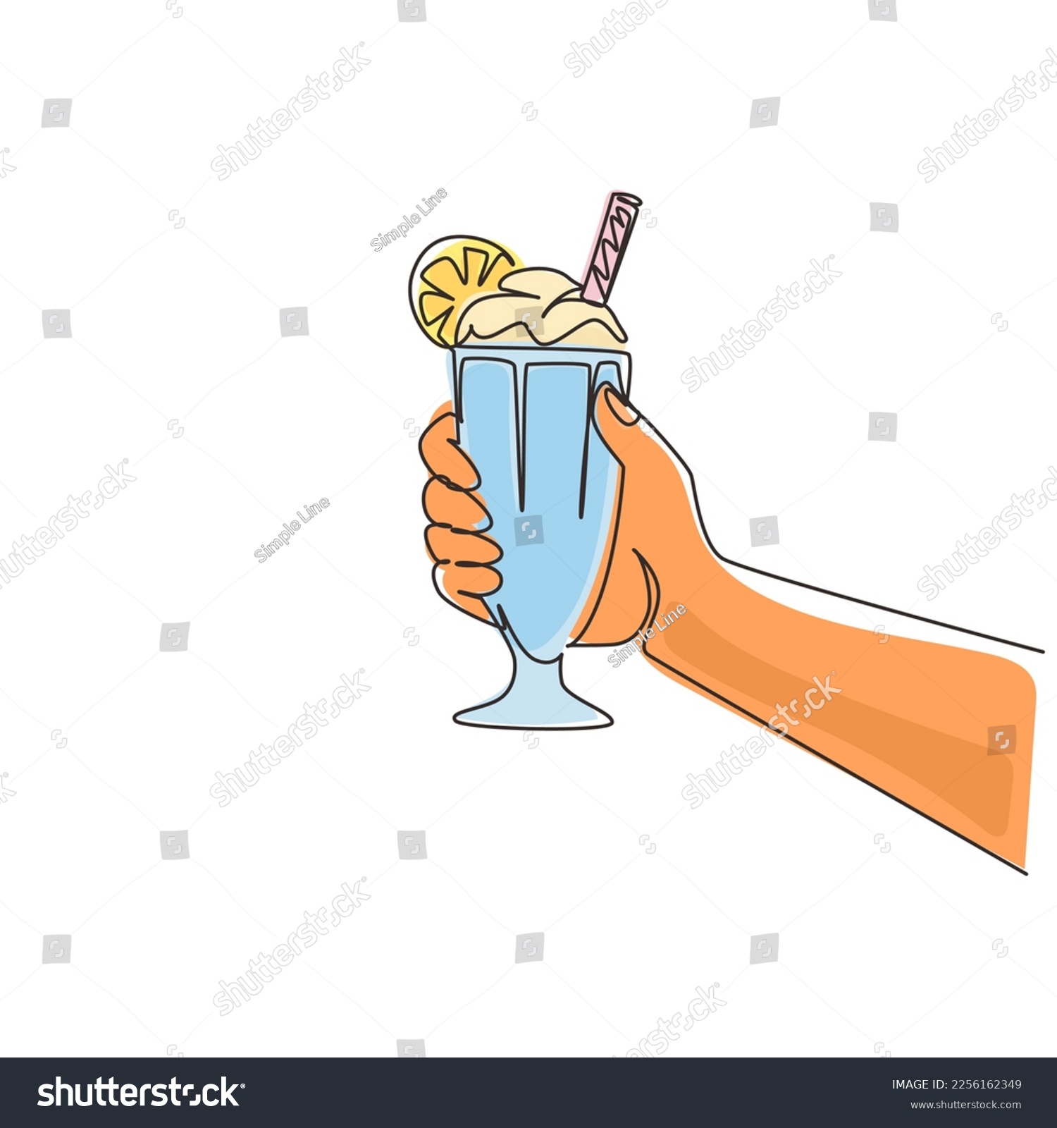 Continuous One Line Drawing Hand Holds Glass Royalty Free Stock Vector 2256162349