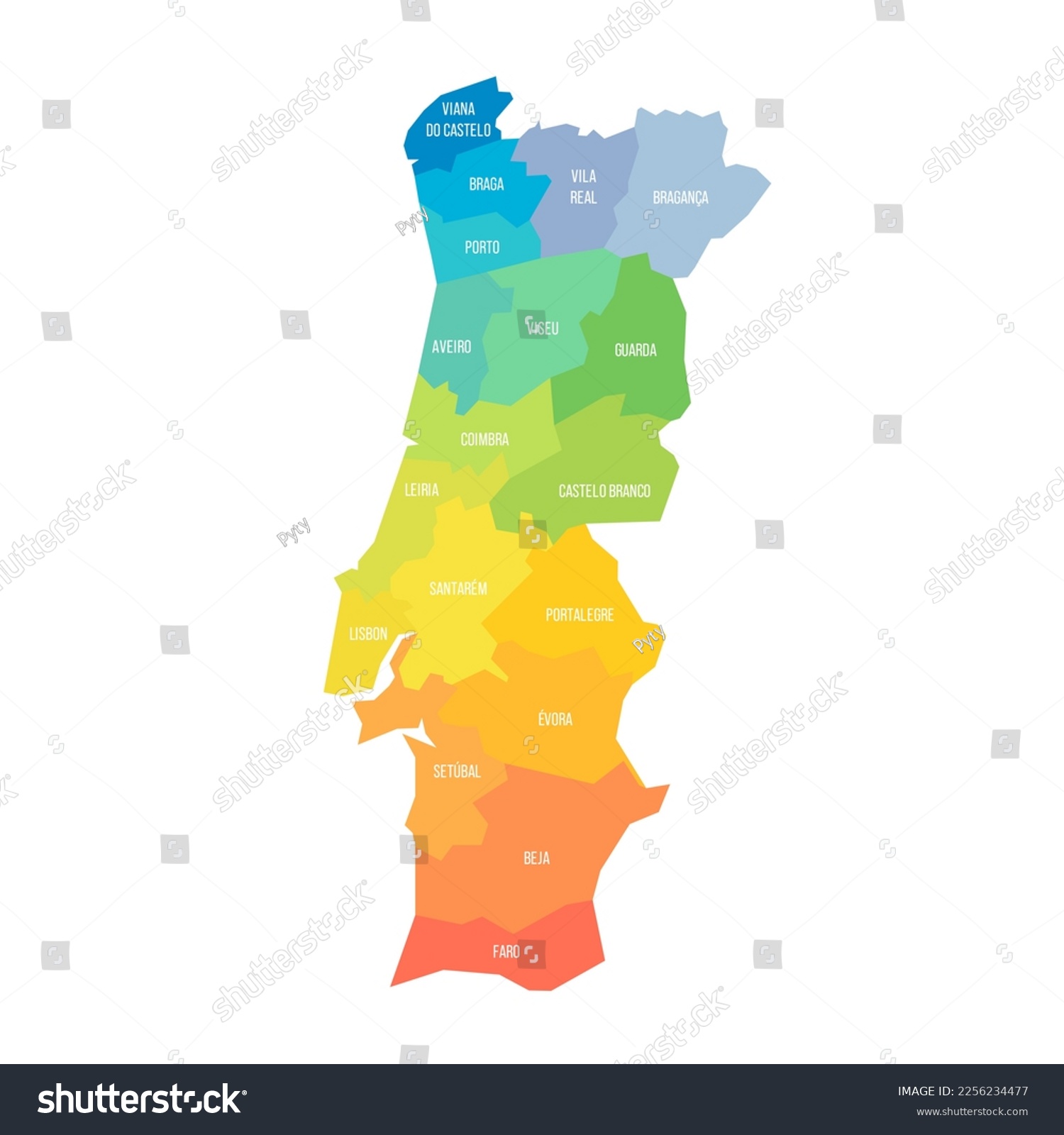 Portugal Political Map Of Administrative Royalty Free Stock Vector 2256234477 6513
