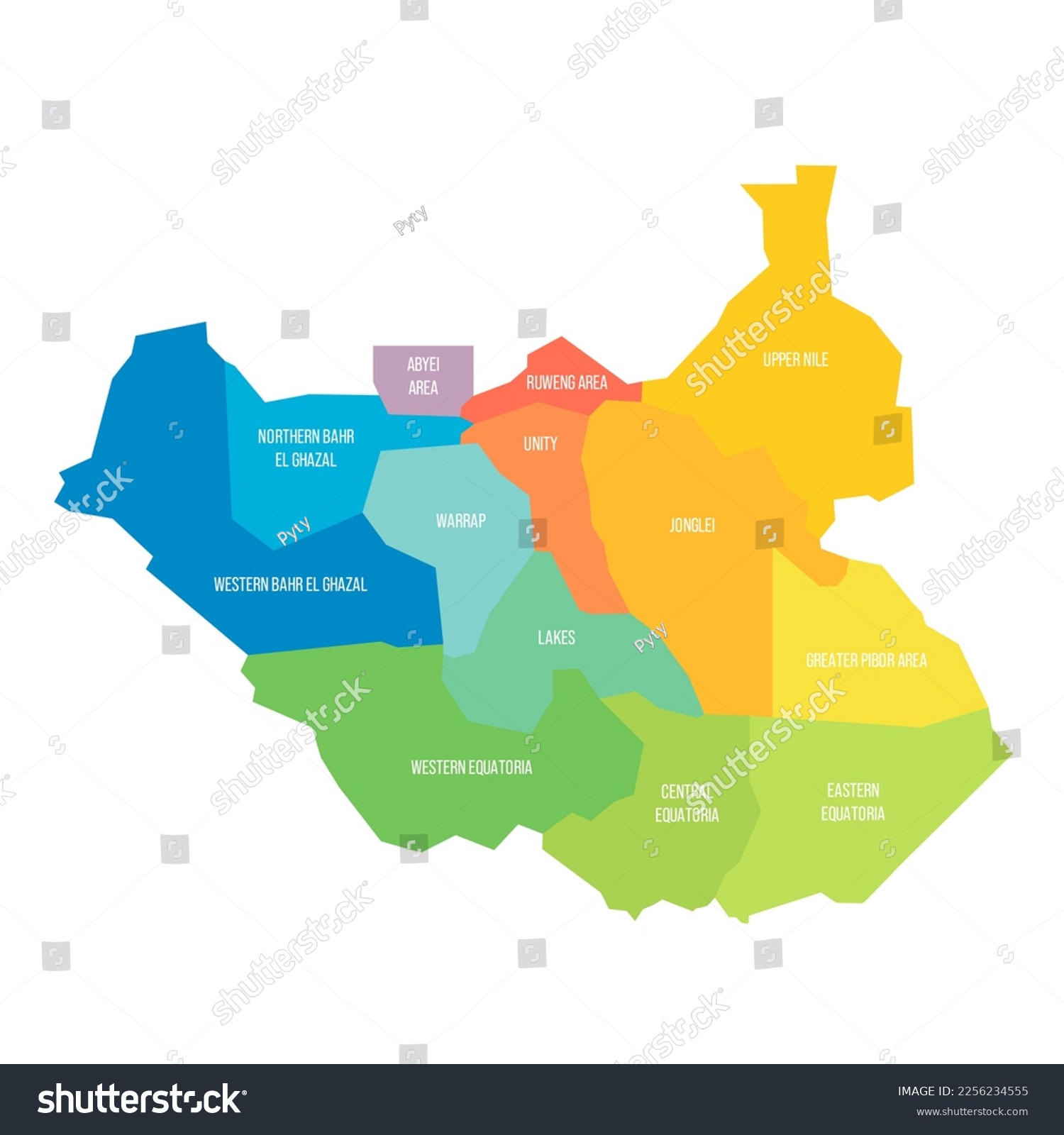 South Sudan political map of administrative - Royalty Free Stock Vector ...