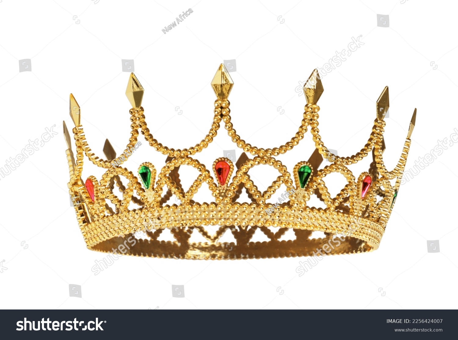 Beautiful gold crown with gems isolated on white #2256424007