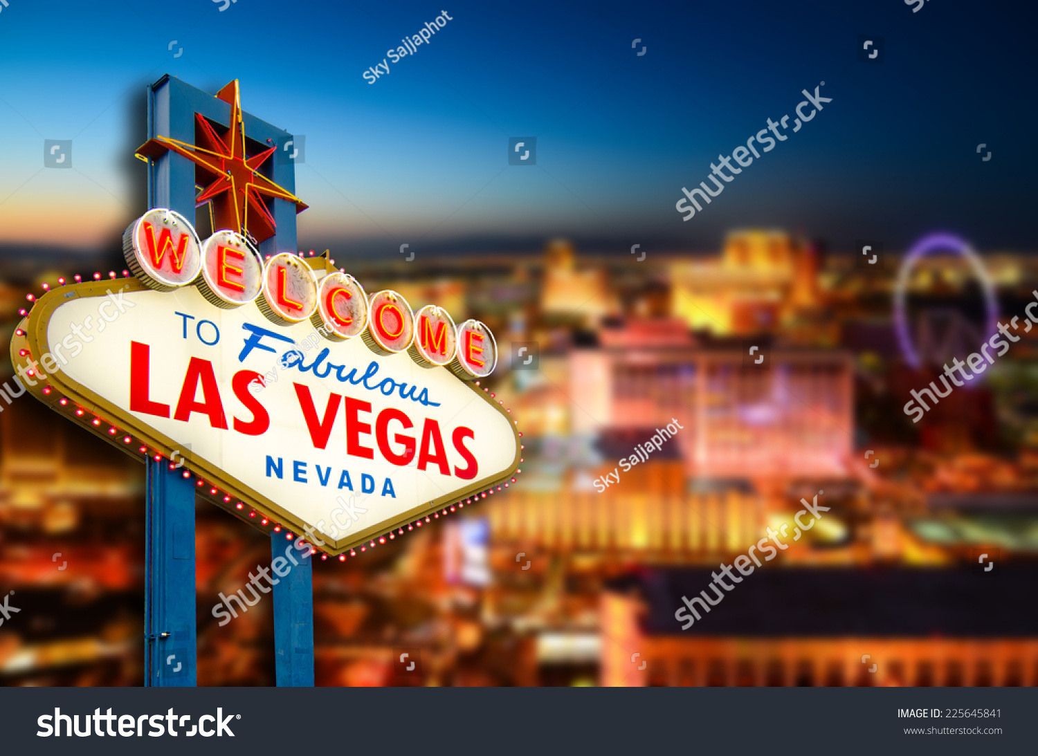 Welcome to Never Sleep city Las Vegas, Nevada Sign with the heart of Las Vegas scene in the background. (all logo had been removed).  #225645841