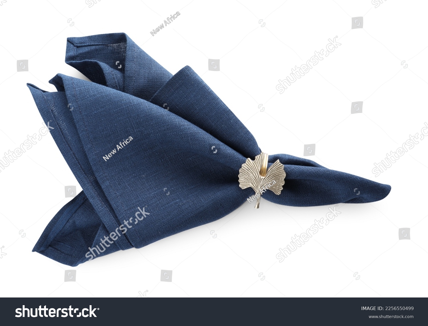 Napkin with decorative ring for table setting isolated on white, top view #2256550499