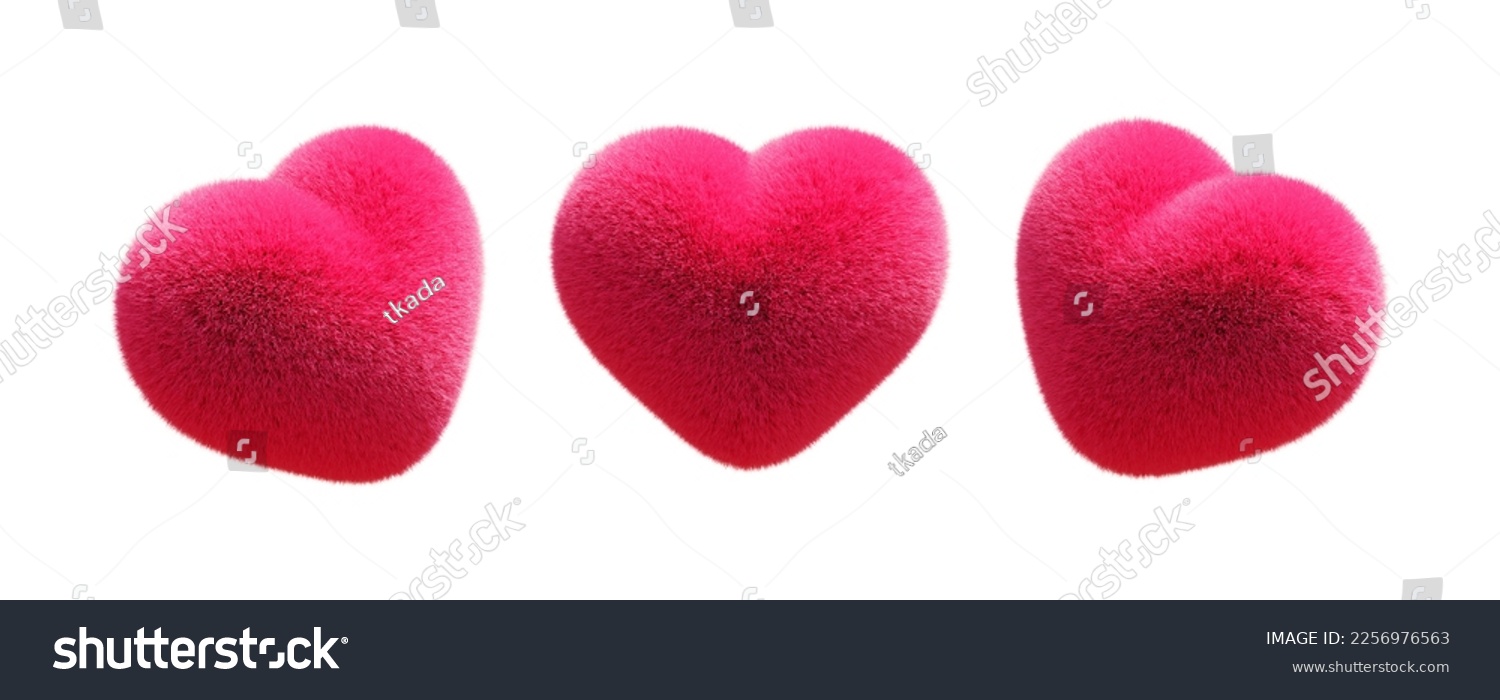 Pink volumetric fur heart isolated on white #2256976563