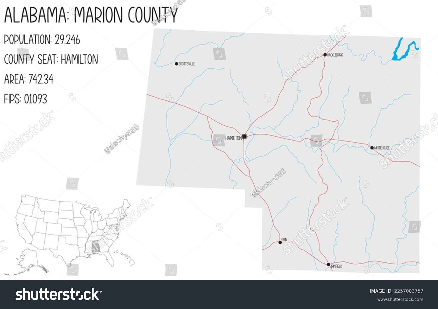 Large and detailed map of Marion county in - Royalty Free Stock Vector ...