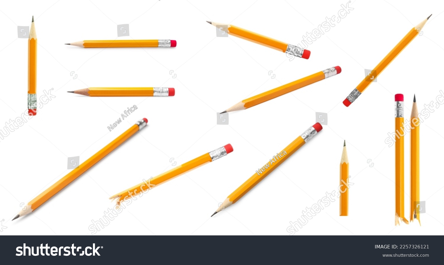 Set with whole and broken pencils on white background #2257326121