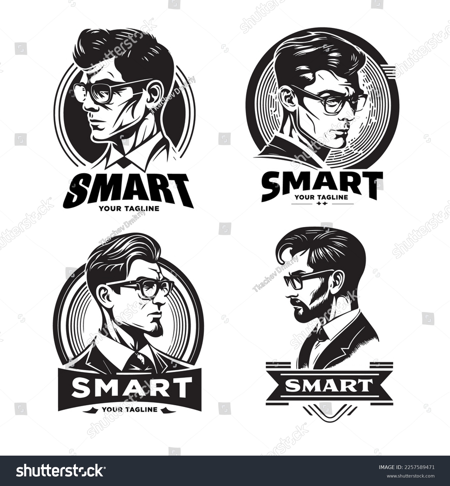 Smart Man Logo Set, Geek Logo. Scientist - Royalty Free Stock Vector 