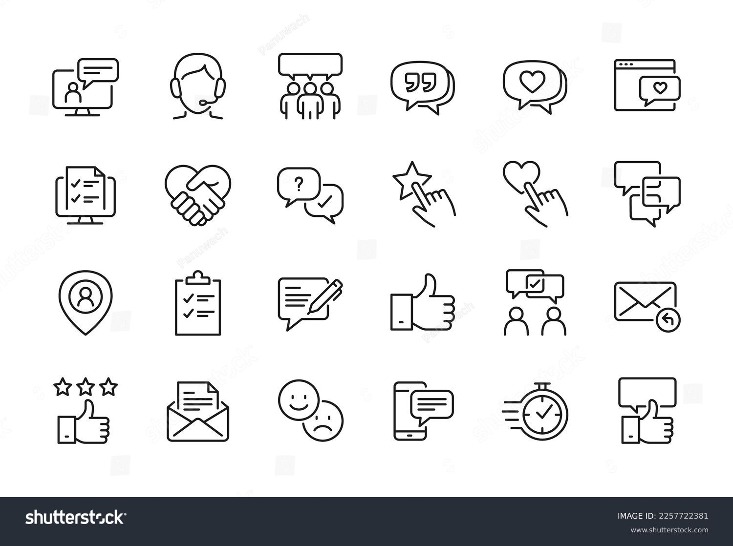 Testimonial, Customer Feedback  and User Experience related icon set - Editable stroke, Pixel perfect at 64x64 #2257722381