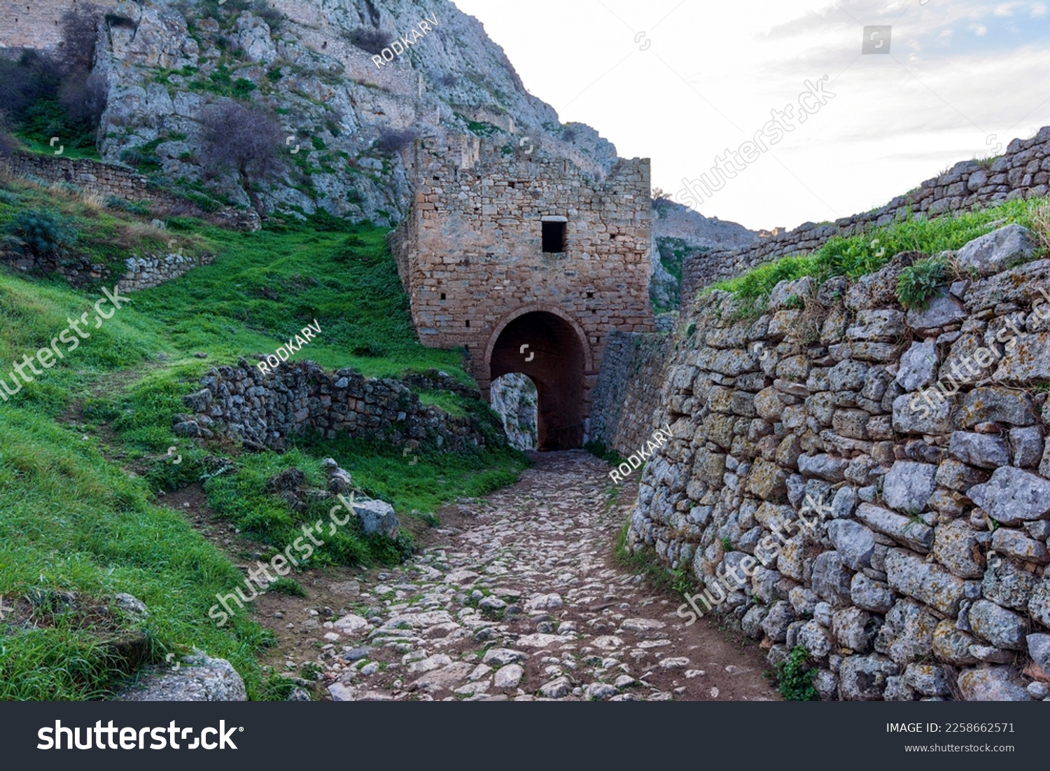 One of the main gates of Acrocorinth, the Citadel of ancient Corinth in Peloponnese, Greece. #2258662571