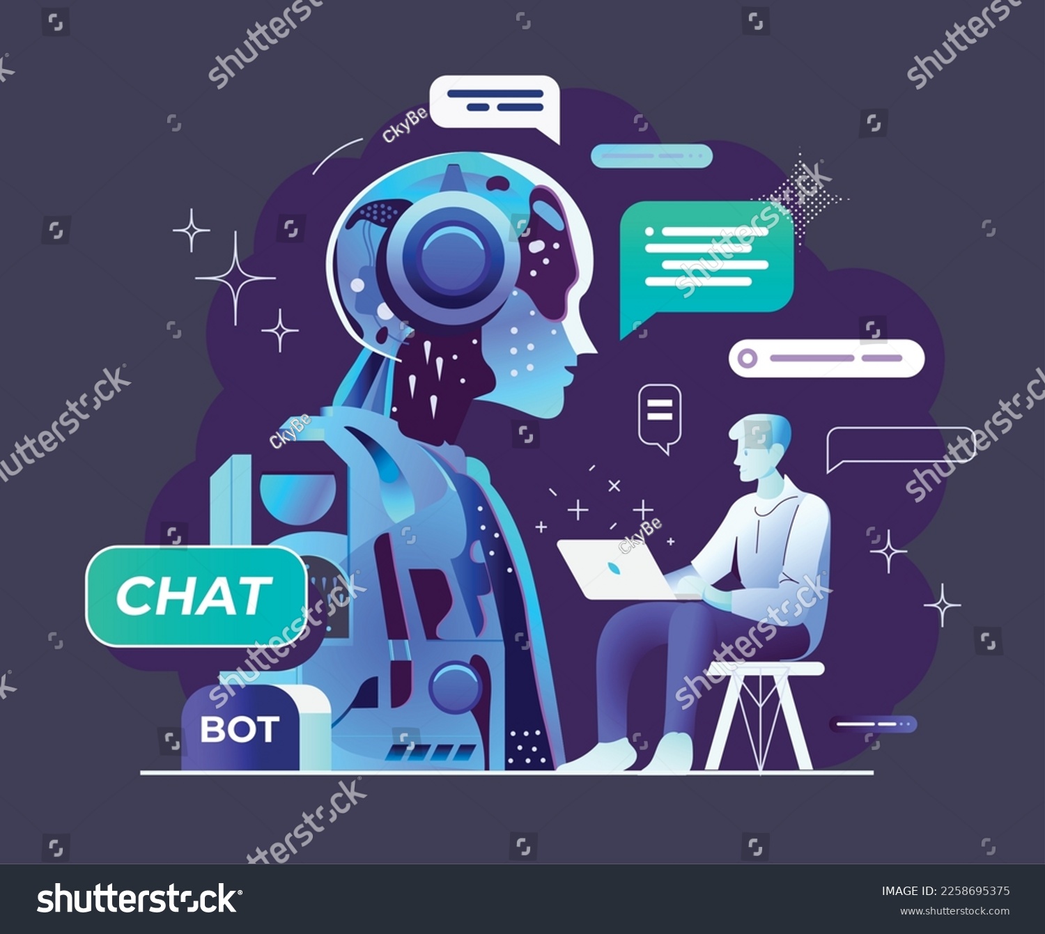 Chatbot, using and chatting artificial intelligence chat bot developed by tech company. Digital chat bot, robot application, conversation assistant concept. Optimizing language models for dialogue. #2258695375