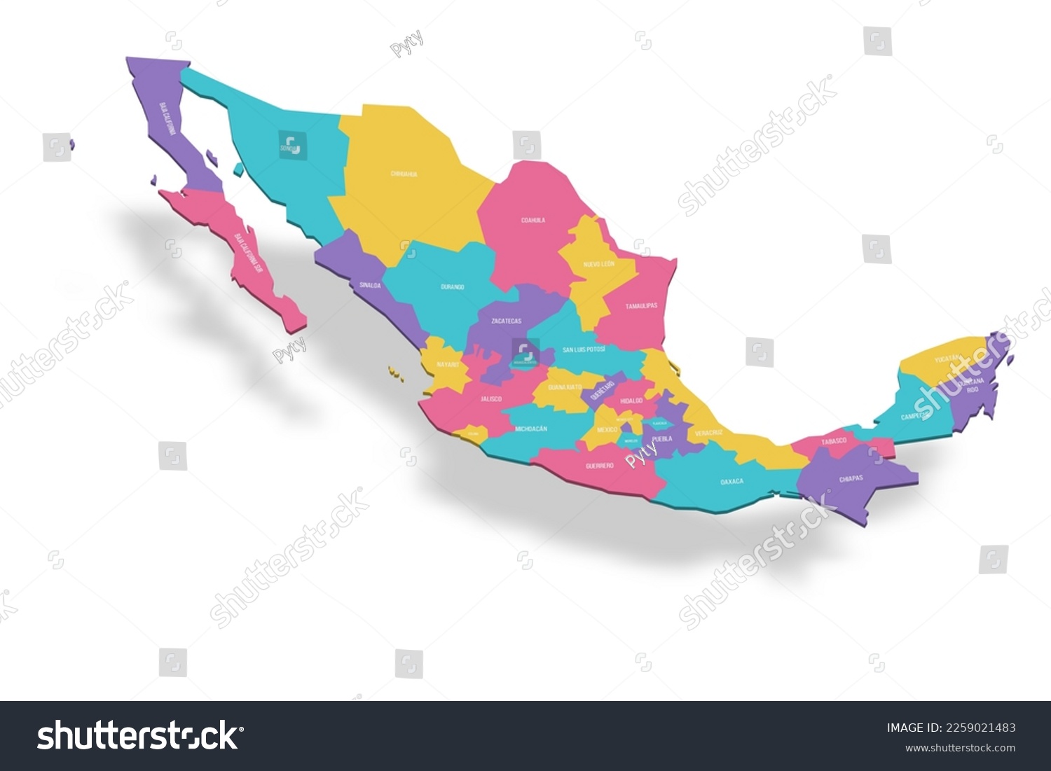 Mexico Political Map Of Administrative Divisions Royalty Free Stock Vector 2259021483 3186