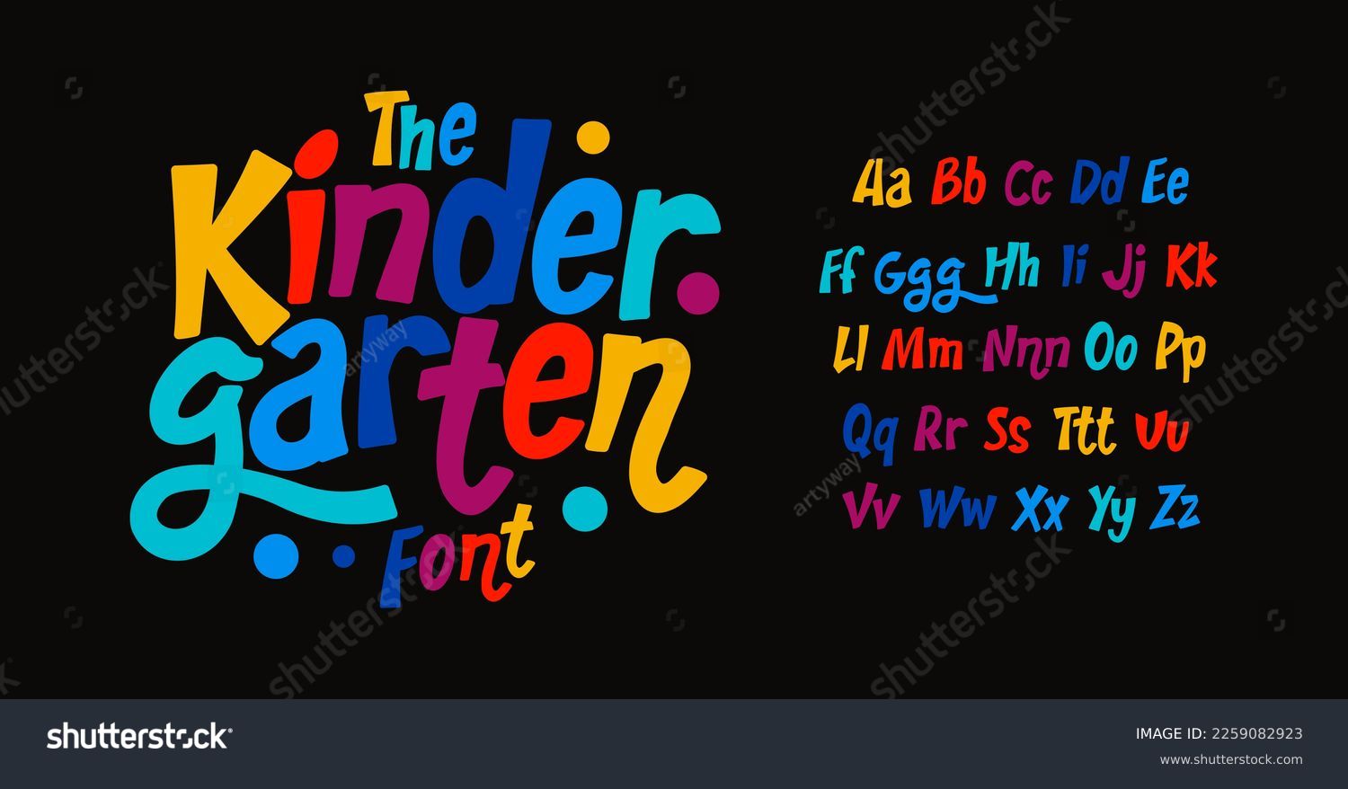 Kindergarten colorful alphabet, kid colored sans serif letters, joyful festival font for bright fiesta logo, mexican headline, birthday and greeting card childhood lettering.Vector typographic design. #2259082923