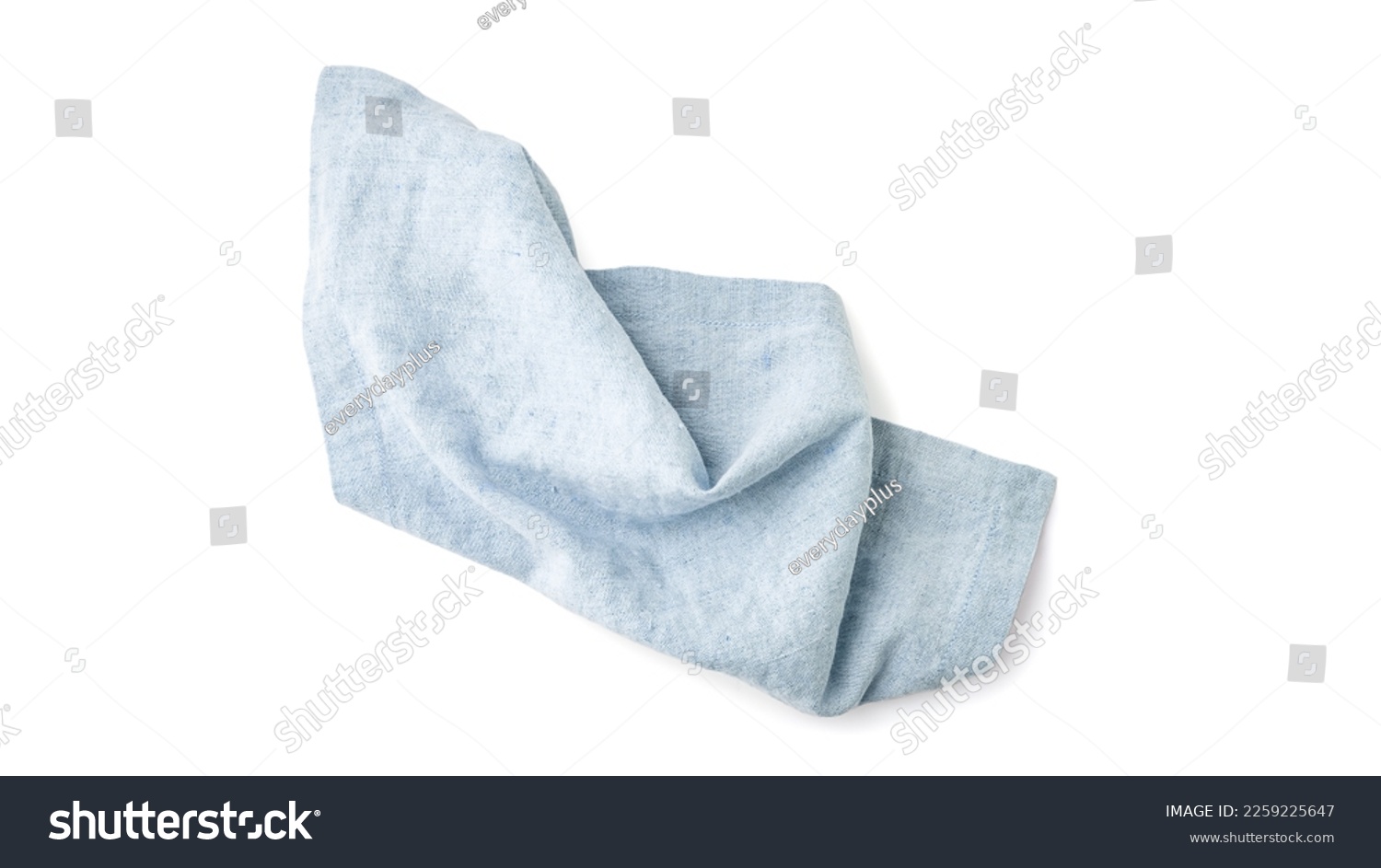 Light blue linen napkin isolated on white background, top view #2259225647