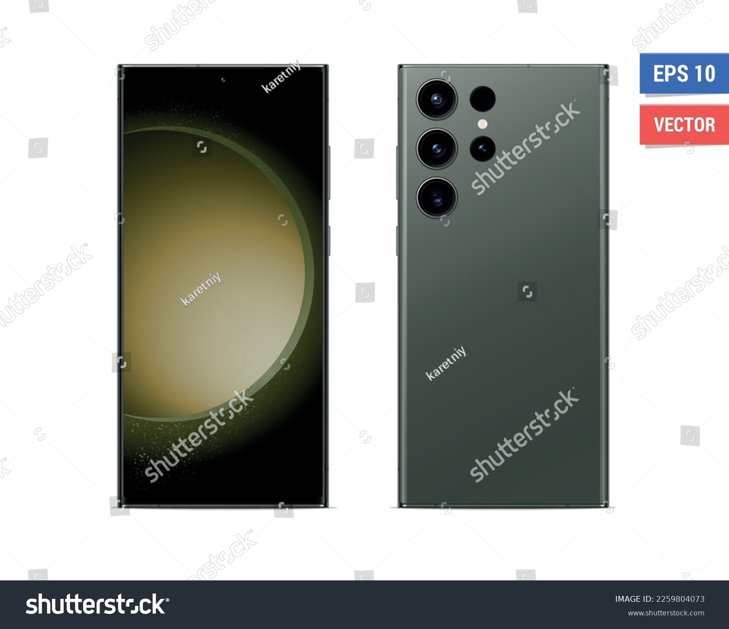 Realistic vector flat mock-up Samsung Galaxy S23 Ultra with blank screen isolated on white background. Scale image any resolution
 #2259804073