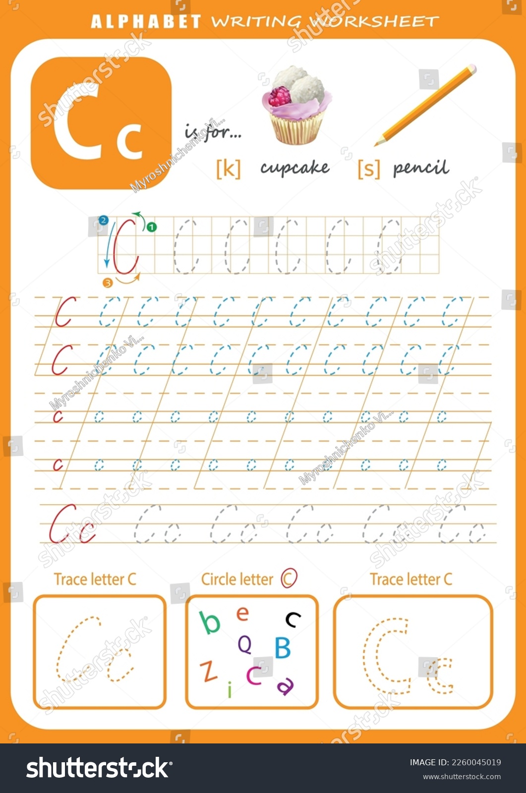 C Letter Handwriting Practice Worksheet. - Royalty Free Stock Vector ...