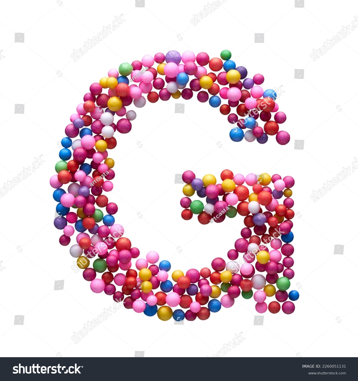 Capital letter G made of multi-colored balls, isolated on a white background. #2260051131