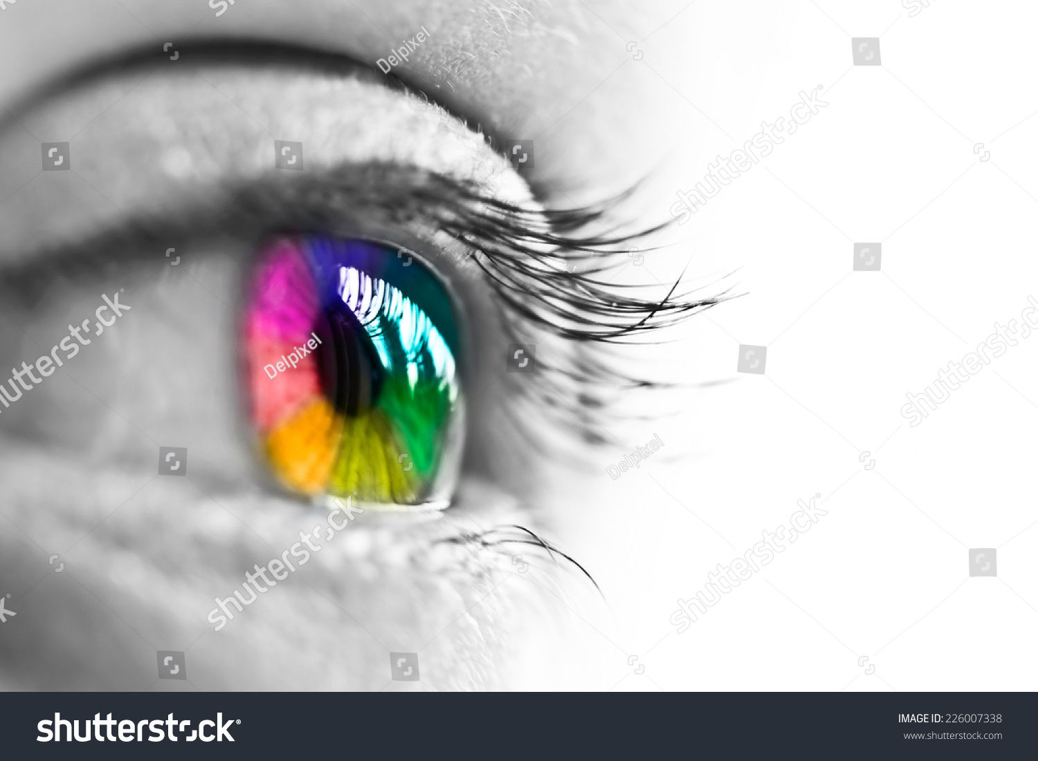 Girl colorful and natural rainbow eye on white background #226007338