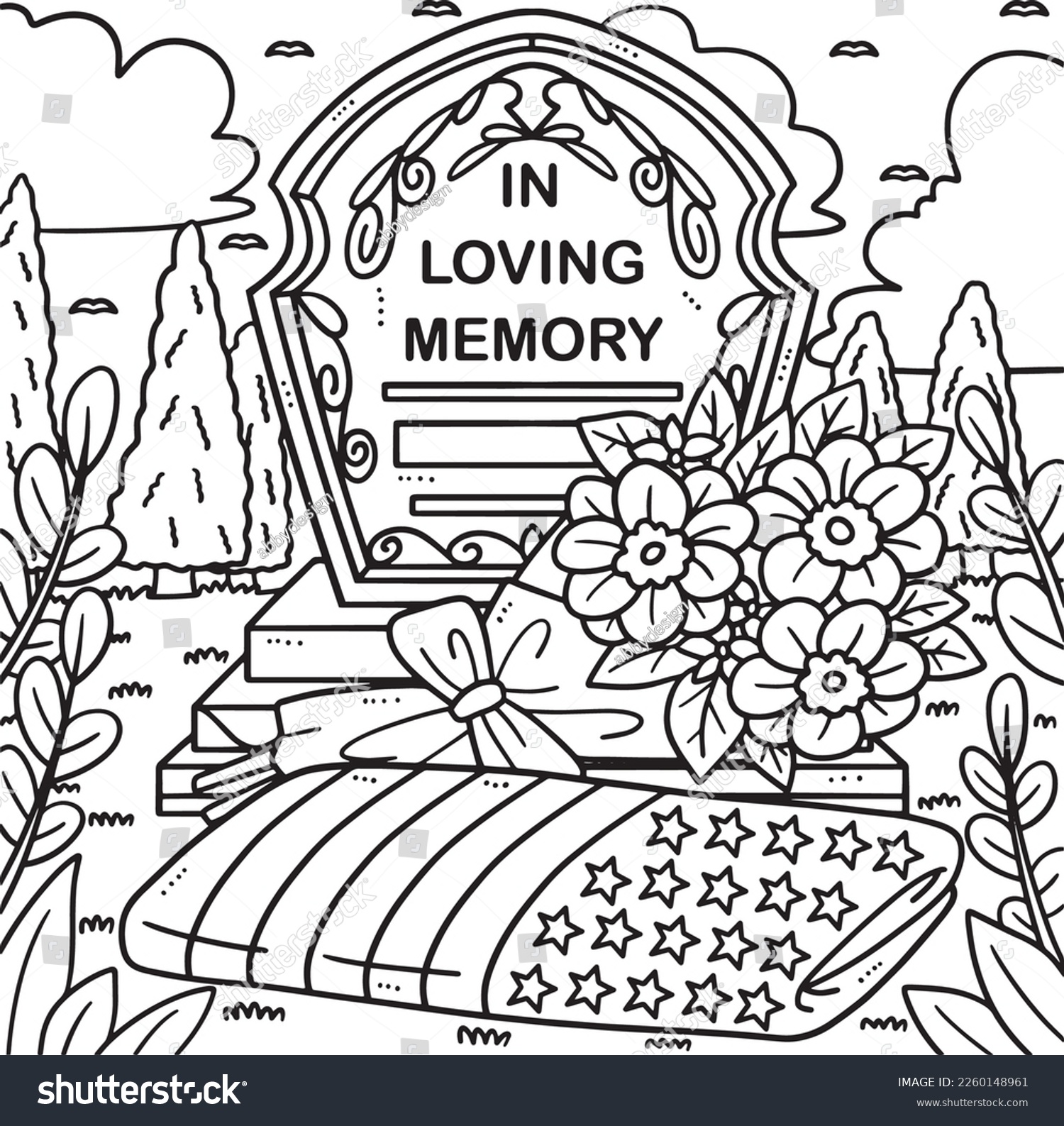 Memorial Day In Loving Memory Coloring Page - Royalty Free Stock Vector ...