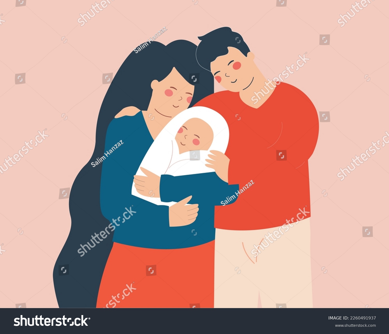 Happy young father and mother hug their baby - Royalty Free Stock ...