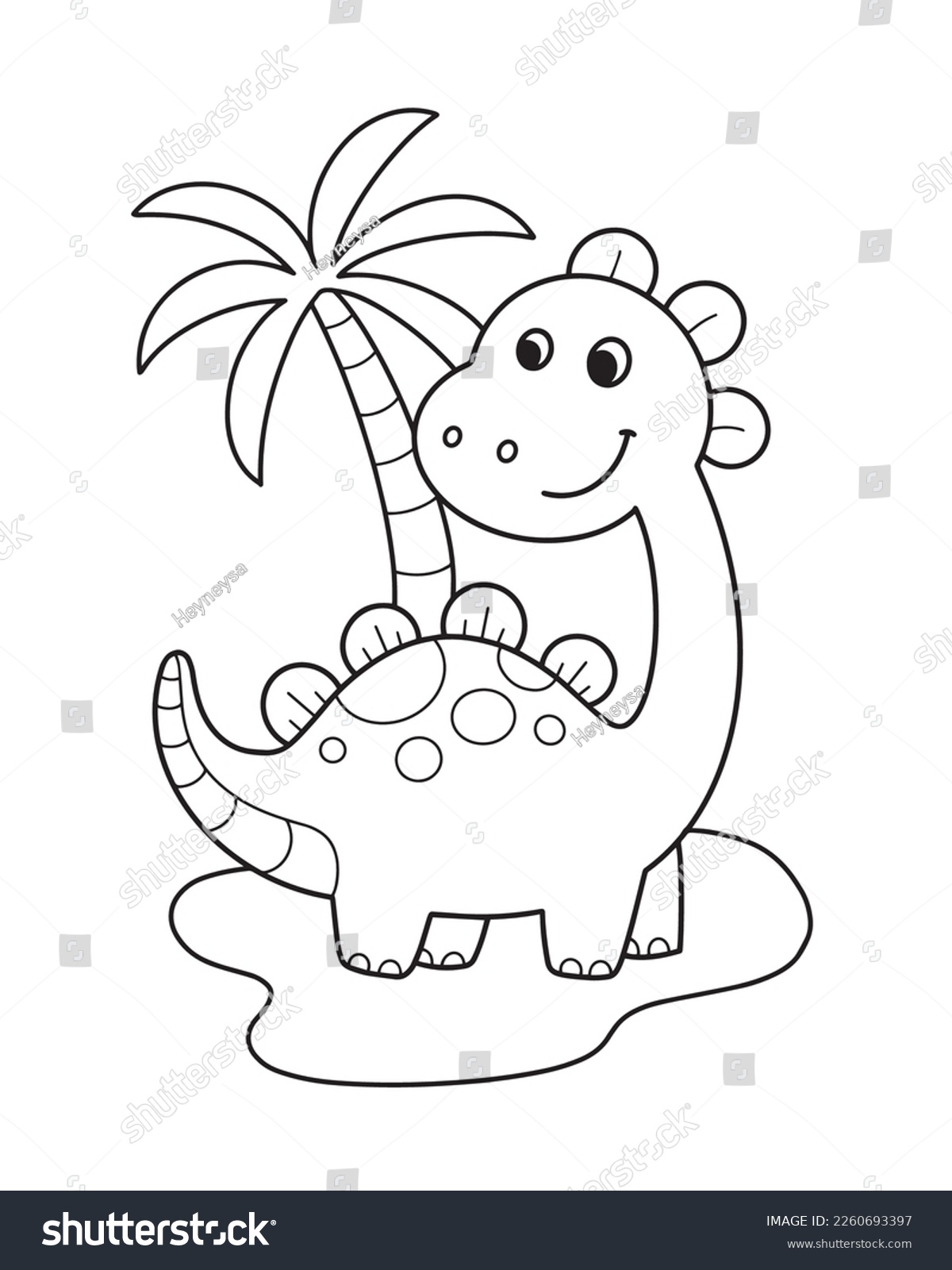 Cute Dino Coloring Page Illustration Royalty Free Stock Vector 2260693397 9150