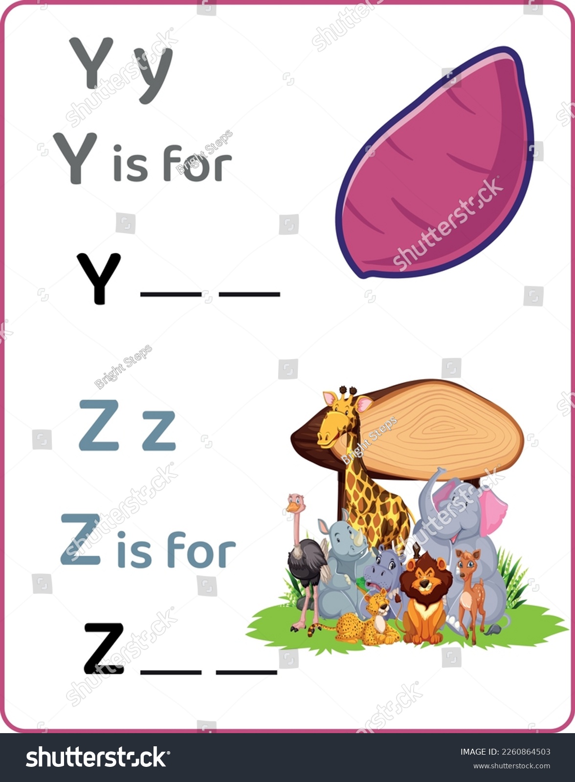 Alphabet word game: yam and zoo worksheets with - Royalty Free Stock ...