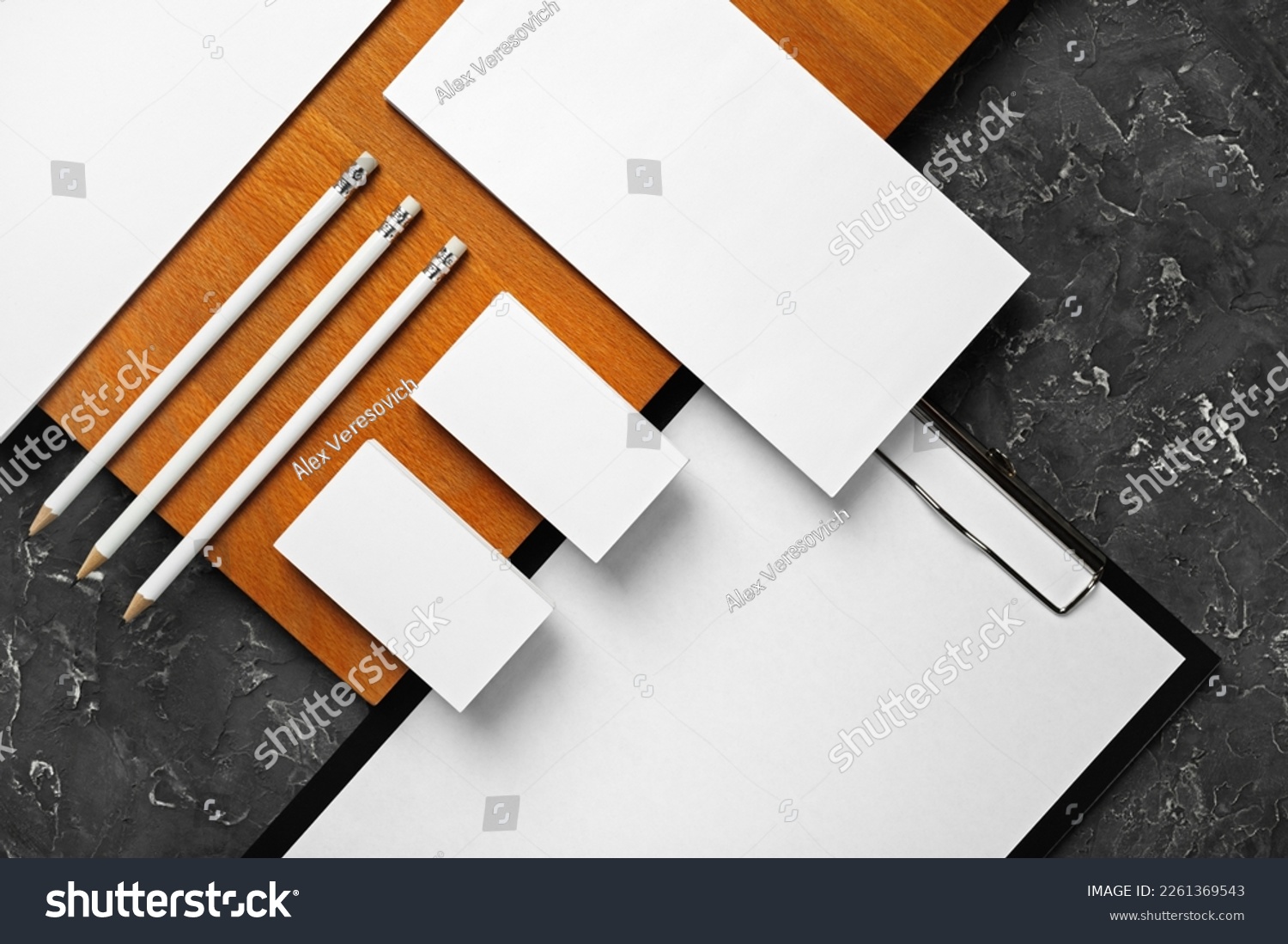 Blank corporate identity template. Photo of blank stationery set. Mockup for design presentations and portfolios. Flat lay. #2261369543