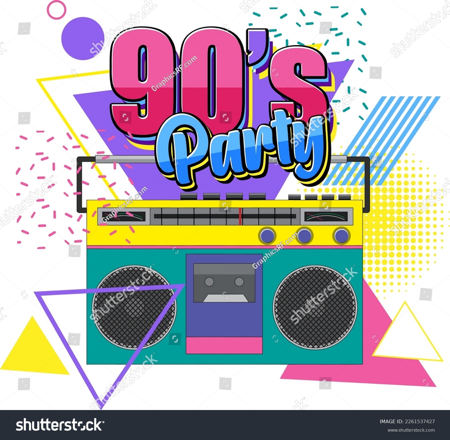 90s party banner template illustration - Royalty Free Stock Vector ...