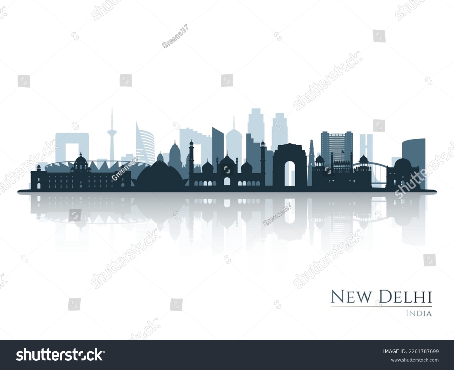 New Delhi Skyline Silhouette With Reflection Royalty Free Stock