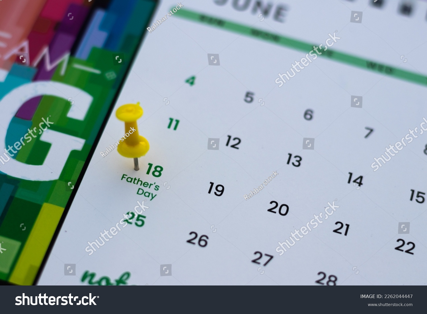Father's day Marks on calendar with push pin #2262044447