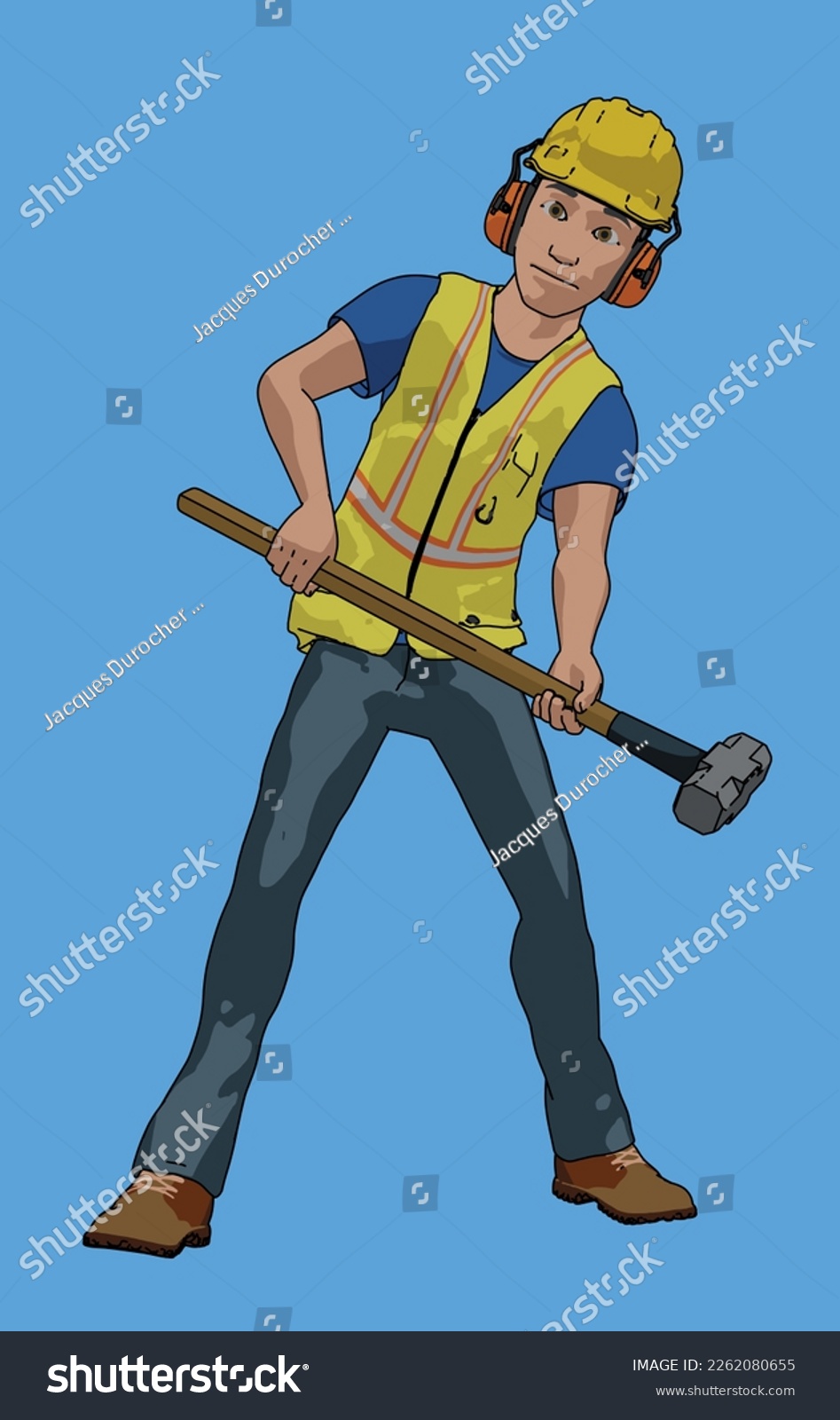 Construction Worker Cartoon Character Holding Royalty Free Stock Vector 2262080655