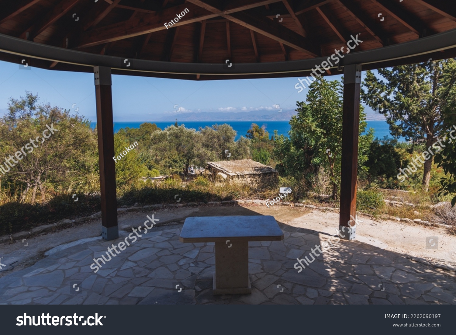 Gazebo in Botanical Garden Baths of Aphrodite in Akamas National Forest on the Akamas Peninsula, Paphos District in Cyprus #2262090197