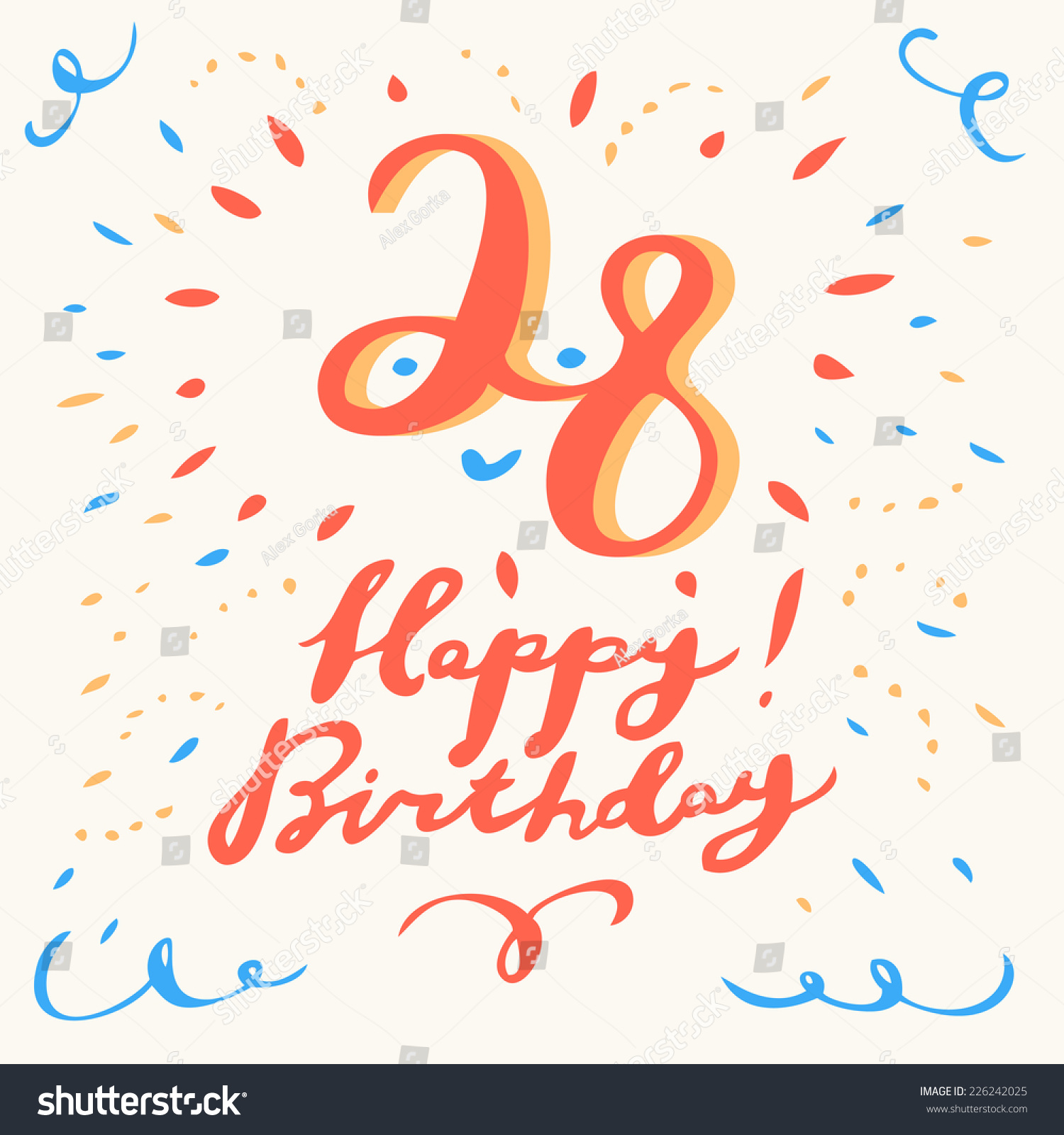 28th happy birthday card. Handwritten - Royalty Free Stock Vector ...