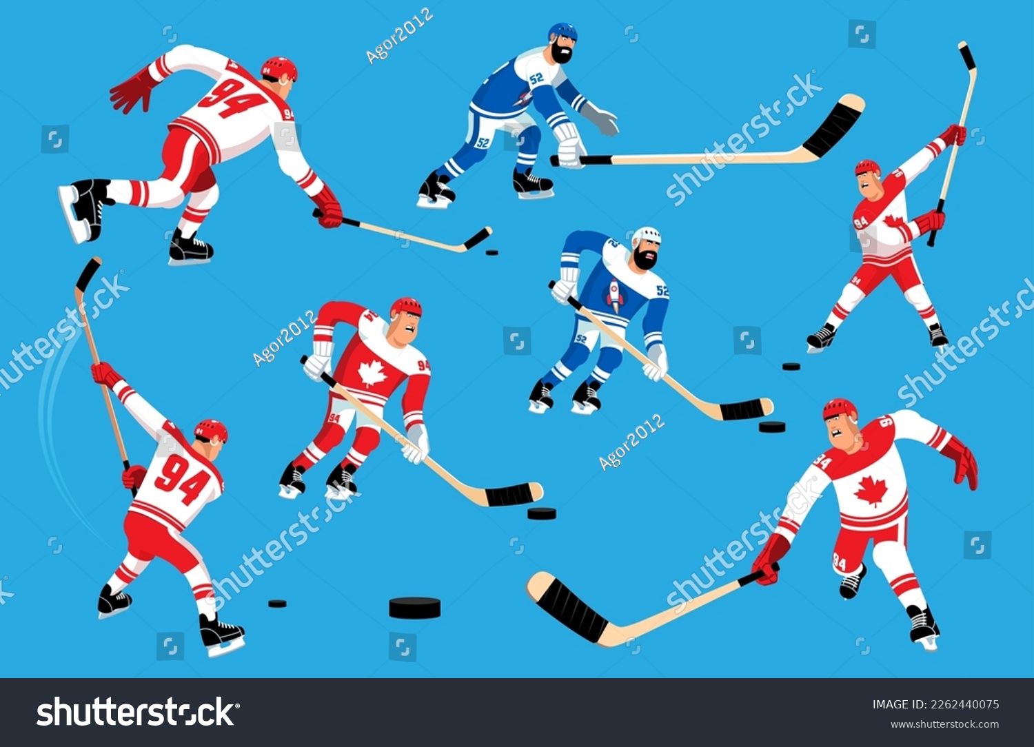 Set of cartoon hockey players in various poses. - Royalty Free Stock ...