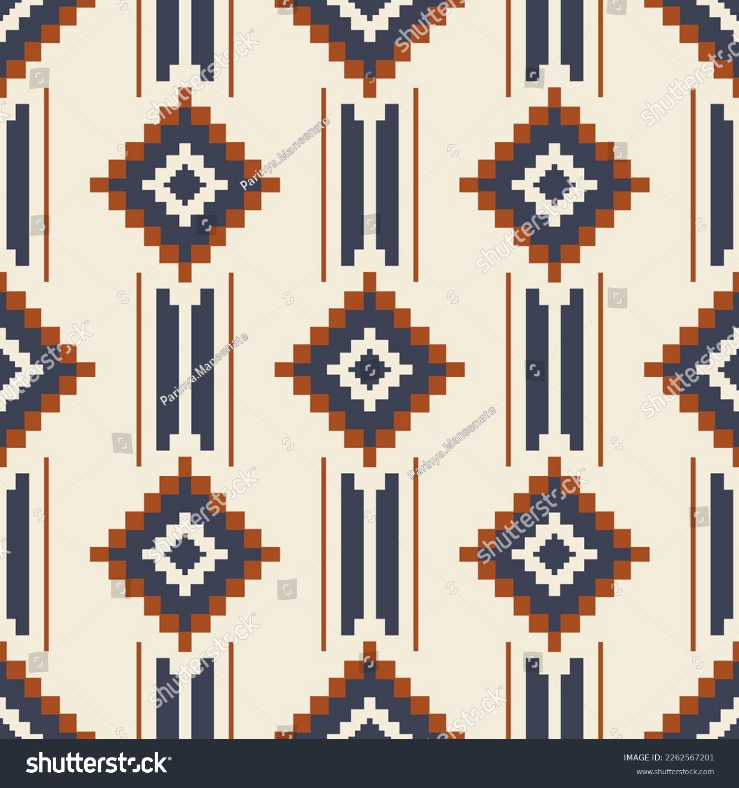 Ethnic geometric stripes pattern. Vector aztec Kilim geometric square stripes seamless pattern background. Southwest geometric pattern use for fabric, home decoration elements, upholstery, wrapping. #2262567201
