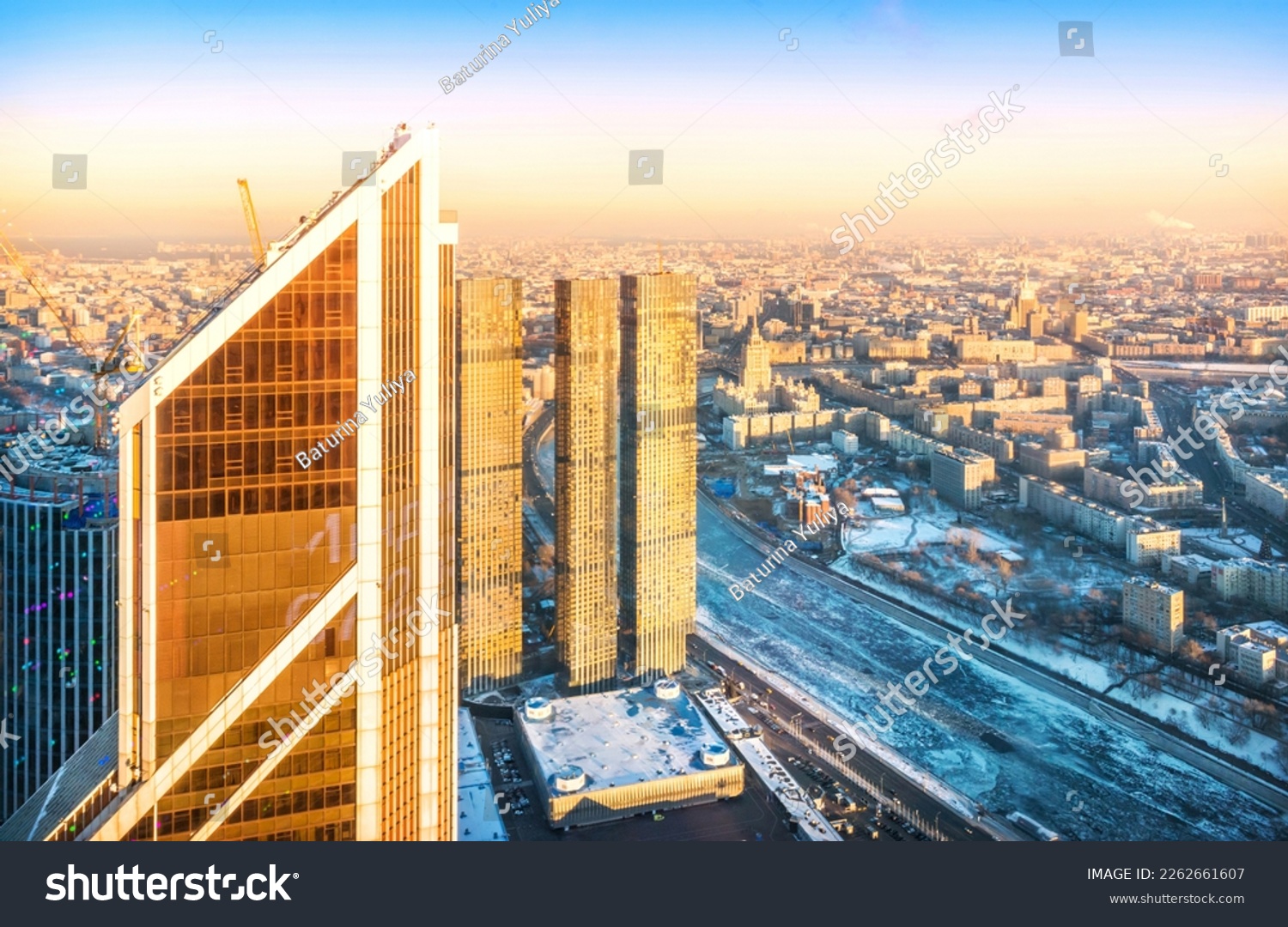 View of the city from the observation deck to the Hotel, the Ministry of Foreign Affairs and skyscrapers, Moscow City  #2262661607