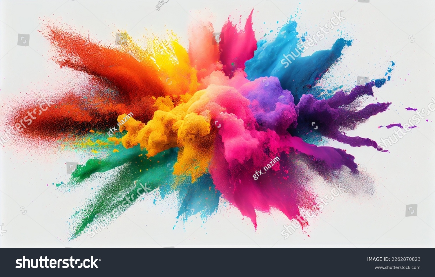 Colored powder explosion. Paint holi, Colorful rainbow holi paint splash on isolated white background  #2262870823