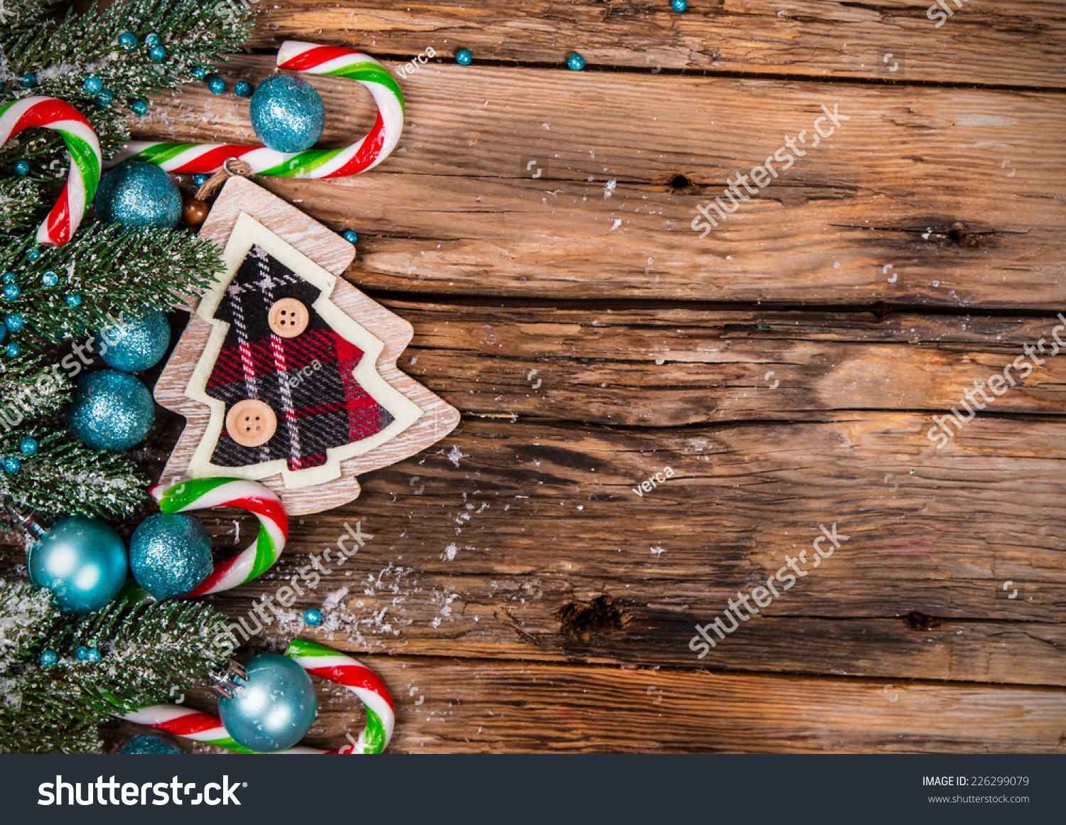 Christmas decoration on wood plant, snow #226299079