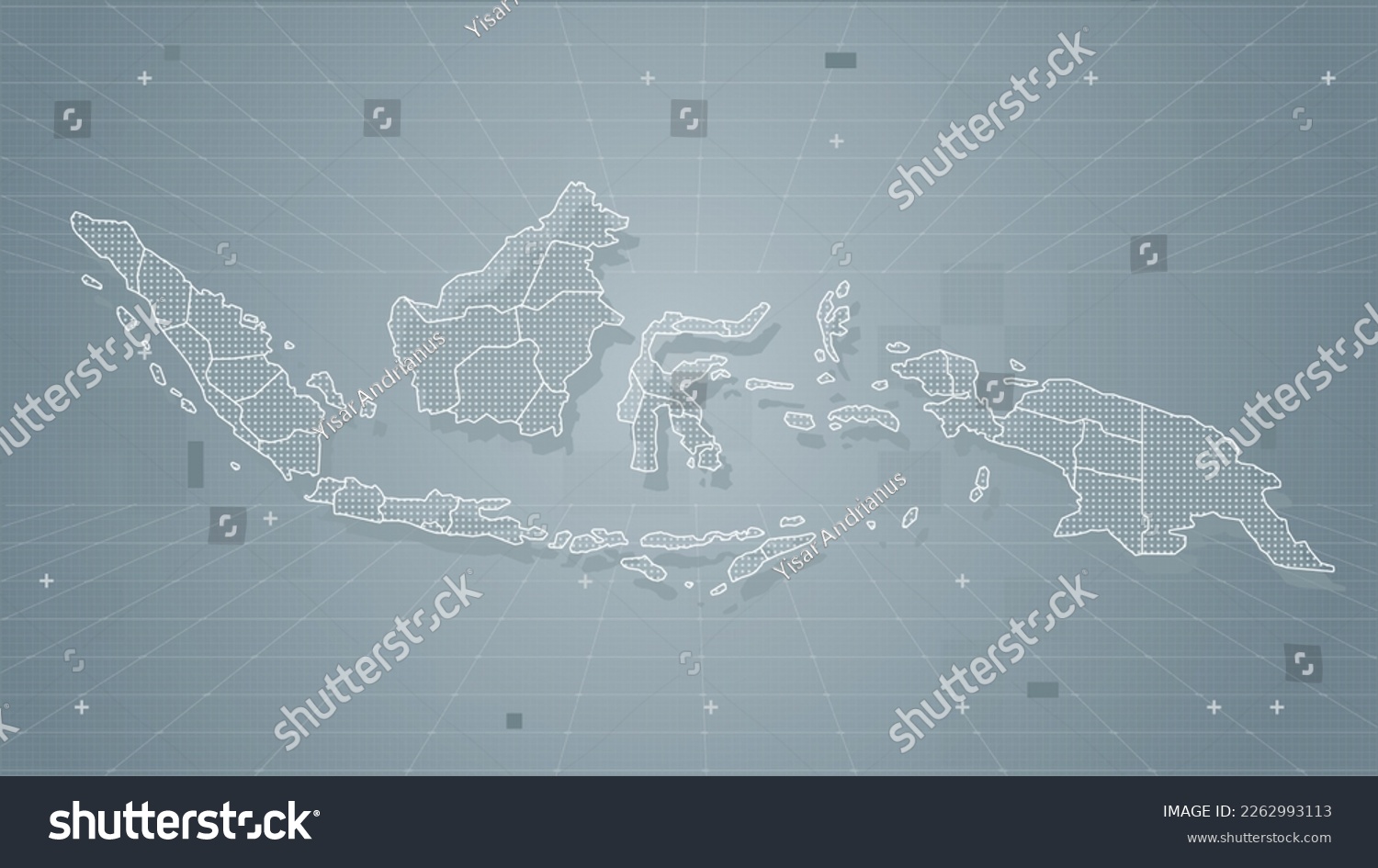 Cool grey Abstrak technologi vector tech Stylized modern indonesia map background Stylized wireframe and dots for data visualization and infographics HUD GUI UI #2262993113