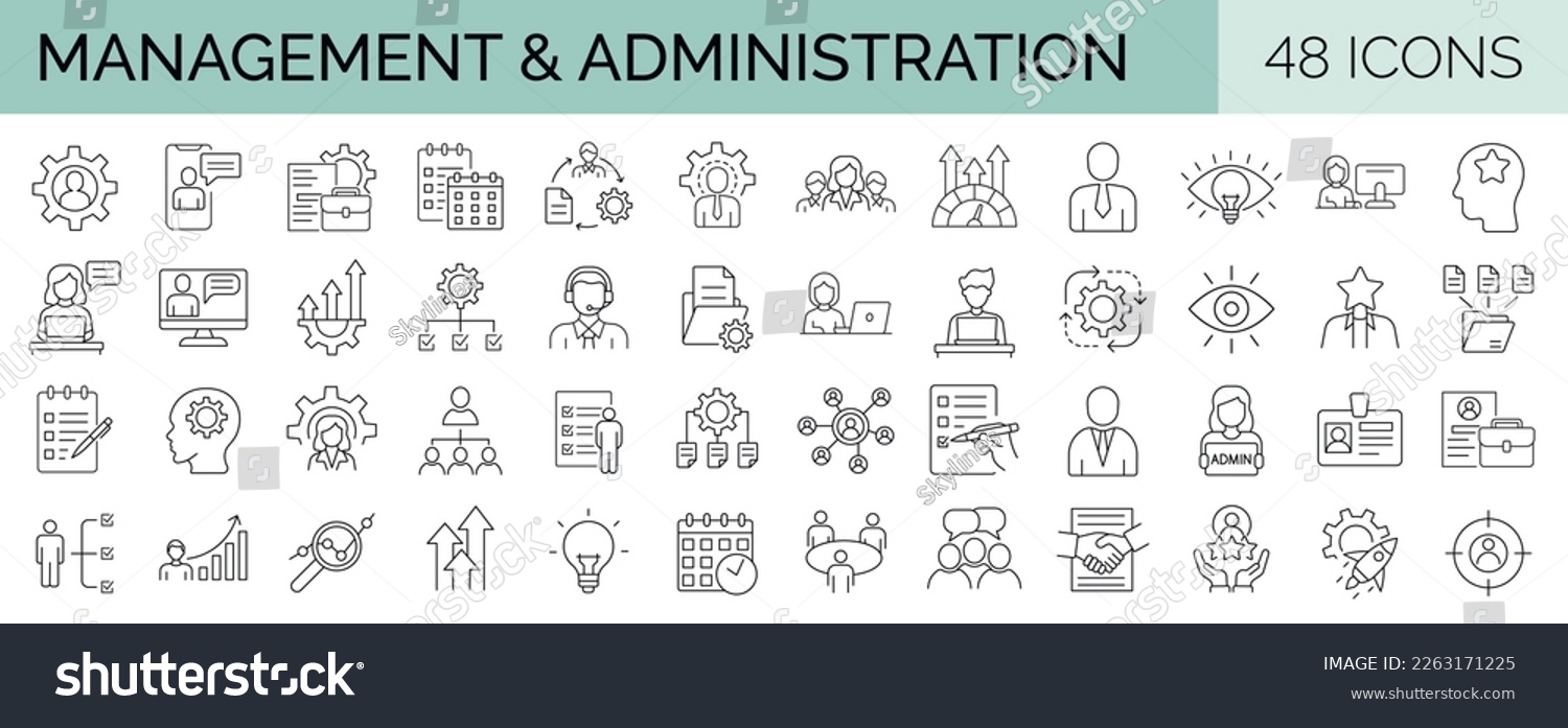 Set of 48 line icons related to management and administration. Editable stroke. Vector illustration #2263171225