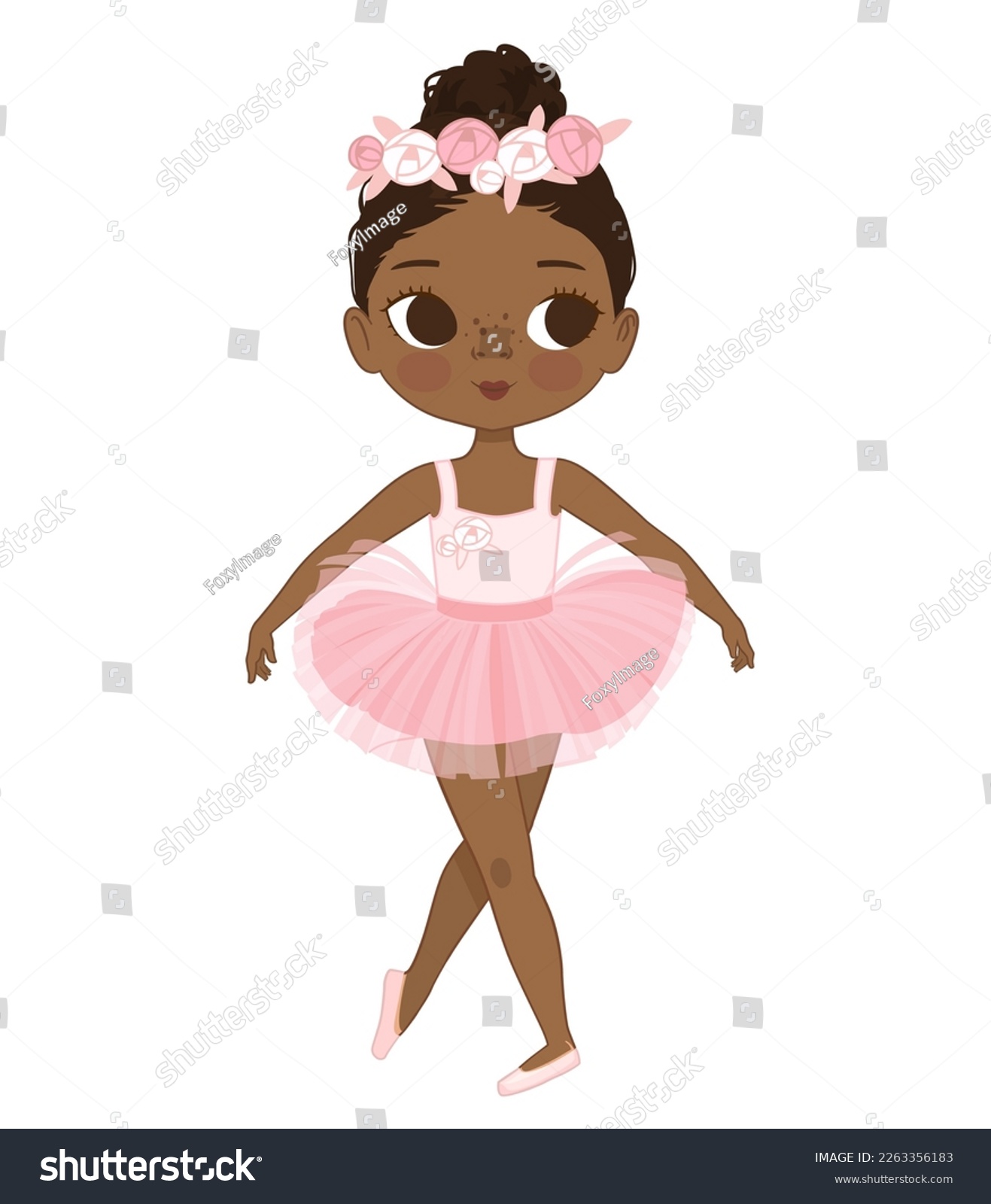 Cute Black Girl Ballerina Dancing. Little - Royalty Free Stock Vector 