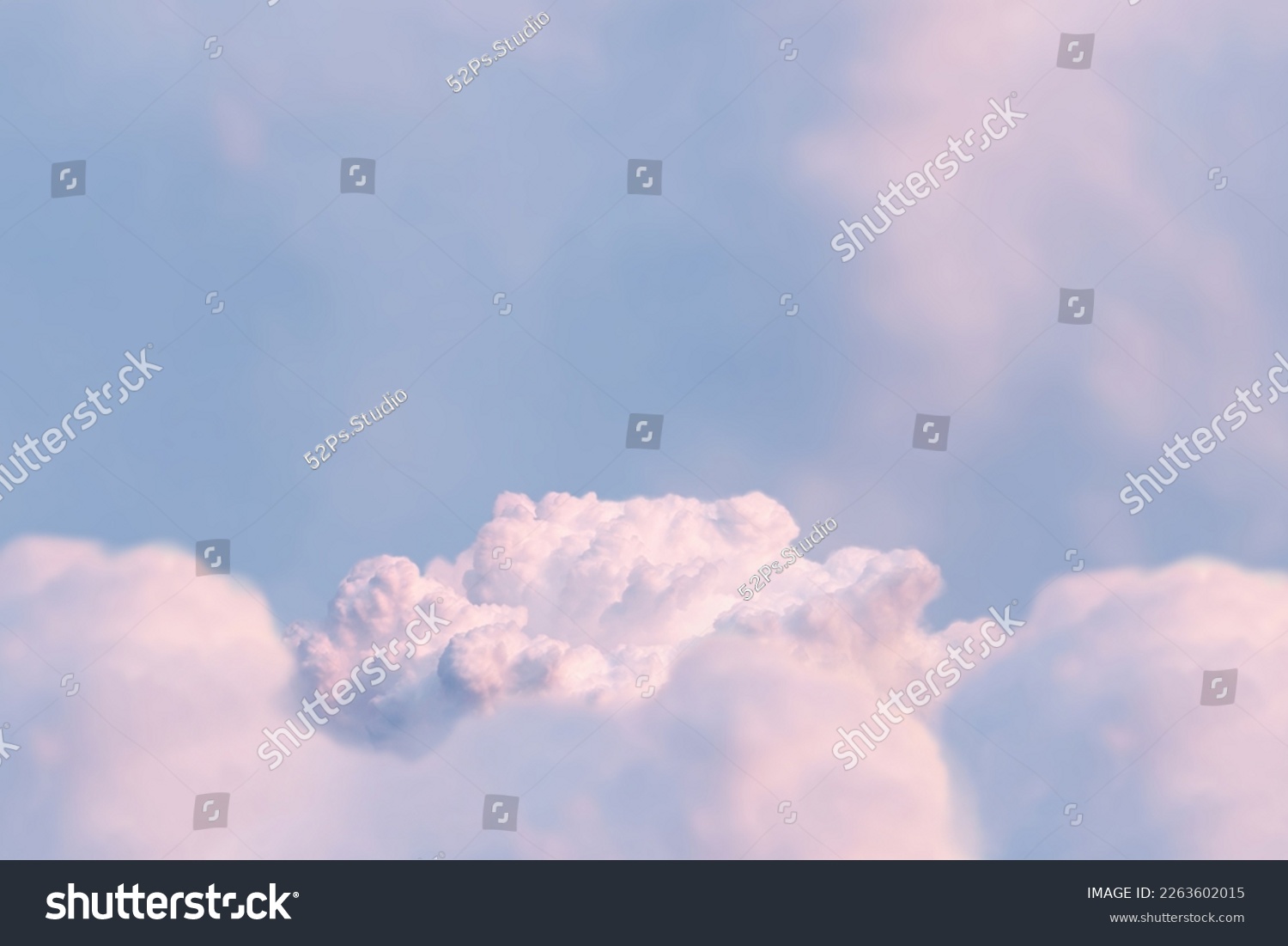 Surreal cloud podium outdoor on blue sky pink pastel soft fluffy clouds with empty space.Beauty cosmetic product placement pedestal present promotion minimal display,summer paradise dreamy concept. #2263602015
