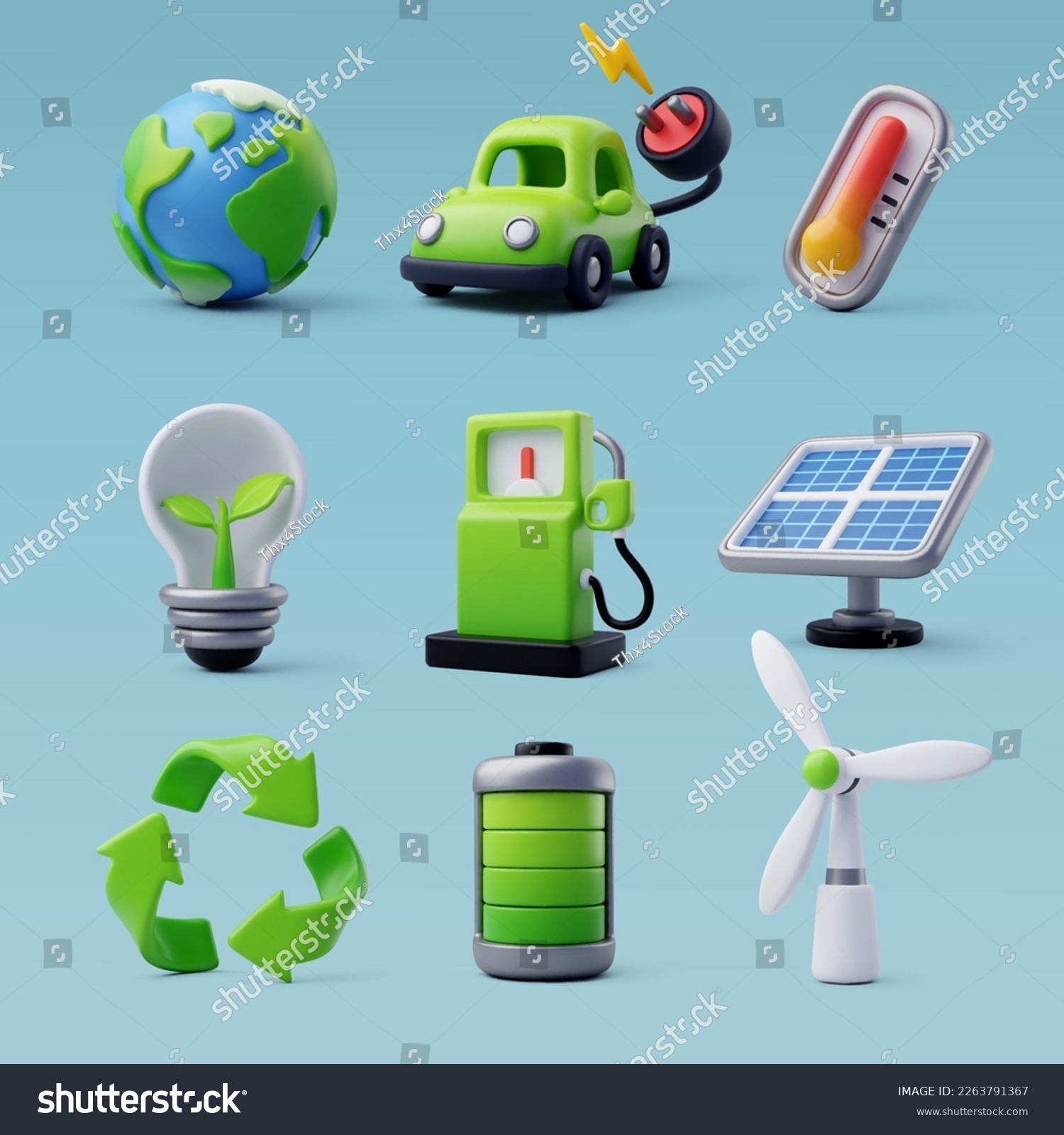 3d Vector Green Energy icon set, Green Energy, Clean Energy, Environmental Alternative Energy Concept. Eps 10 Vector. #2263791367