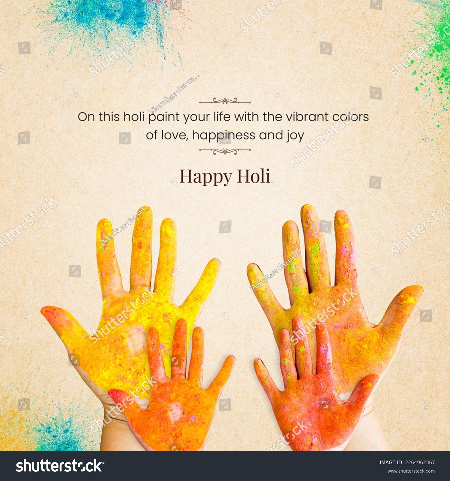 happy holi and very happiness rang panchami with father and child colorful hand #2264962367