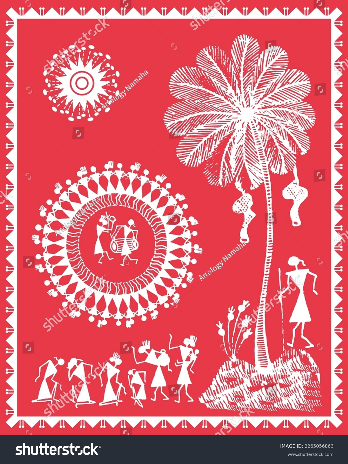 Warli painting showing Tribal Lifestyle. Indian - Royalty Free Stock ...