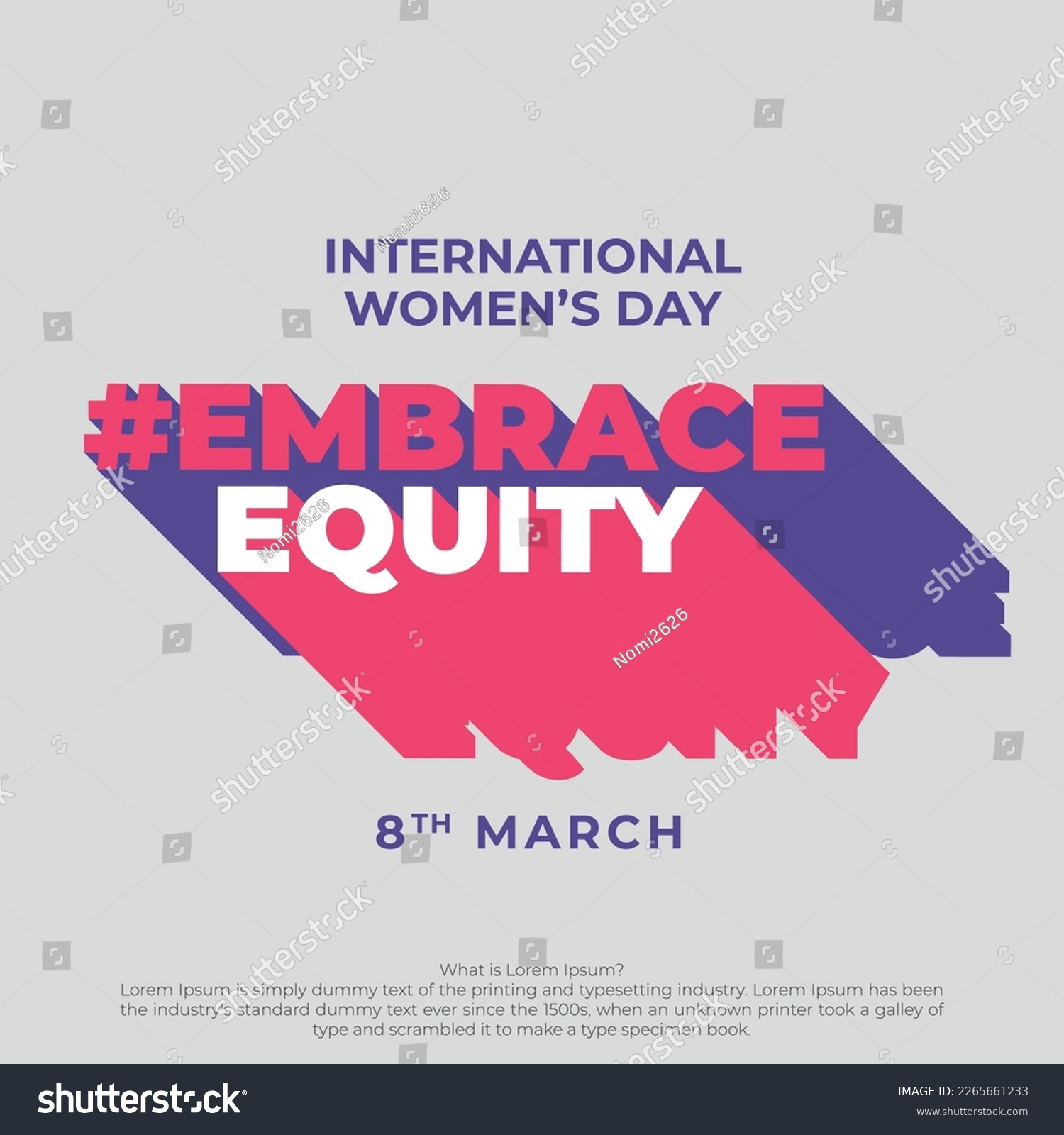 8th March hugging herself. Embrace Equity is campaign theme of International Women's Day 2023. Vector illustration. #2265661233
