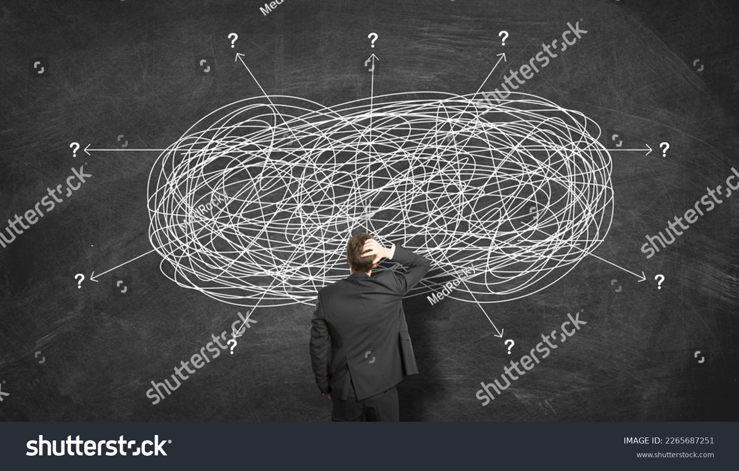 Businessman Looking At perplexed ways Searching For Solution. Business Man Thinking To Solve Difficult Task or figure out The way in a Complicate Line. Difficulty and Simplicity Creative Idea	
 #2265687251