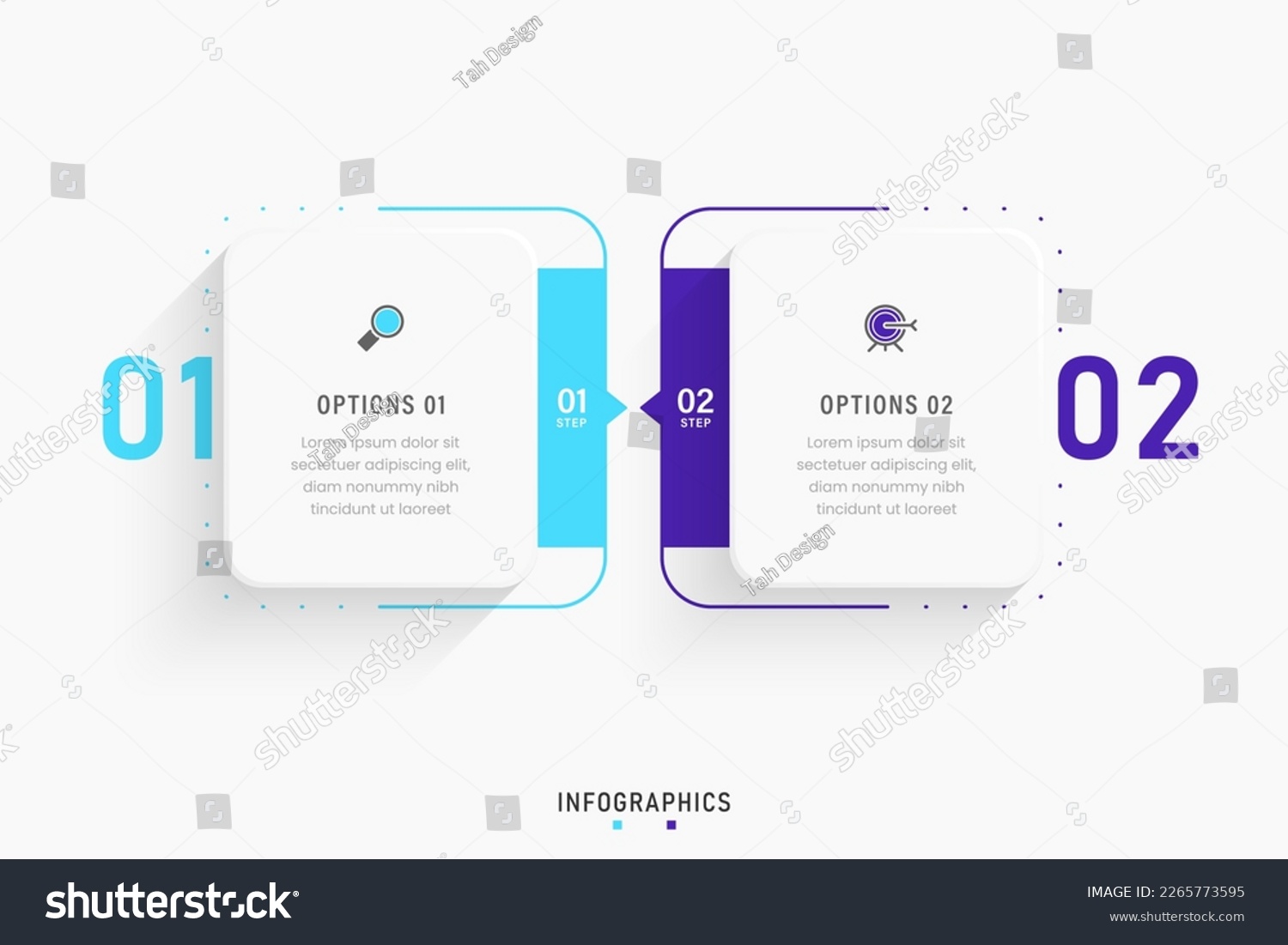 Vector Infographic label design template with icons and 2 options or steps. Can be used for process diagram, presentations, workflow layout, banner, flow chart, info graph. #2265773595