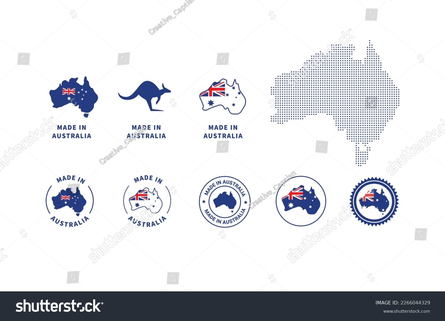 Made in Australia Color Vector Icon Set - Australian-Made Badge Symbols and Australia Outline Icon Pack. #2266044329