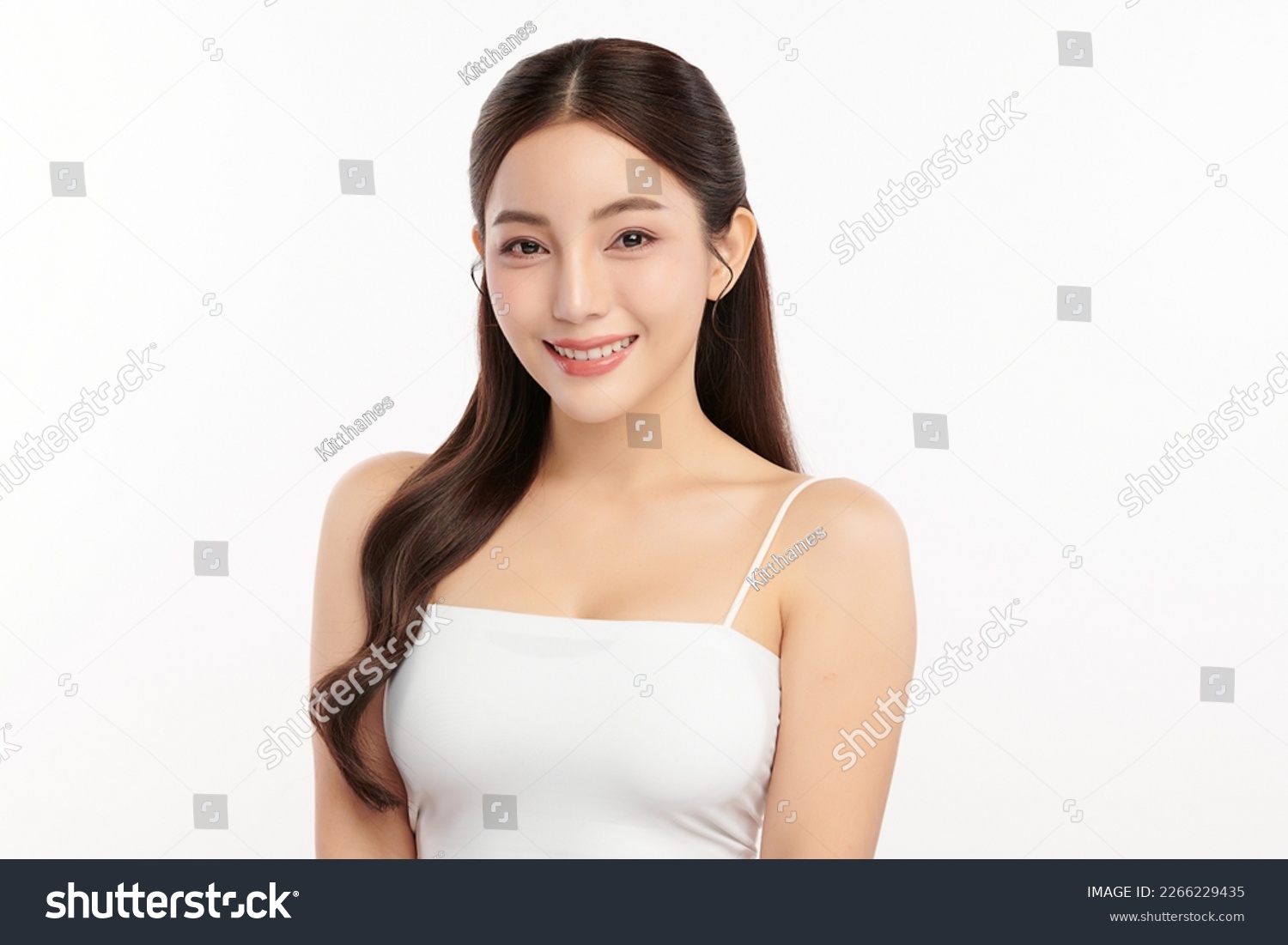 Beautiful young asian woman with clean fresh skin on white background, Face care, Facial treatment, Cosmetology, beauty and spa, Asian women portrait. #2266229435