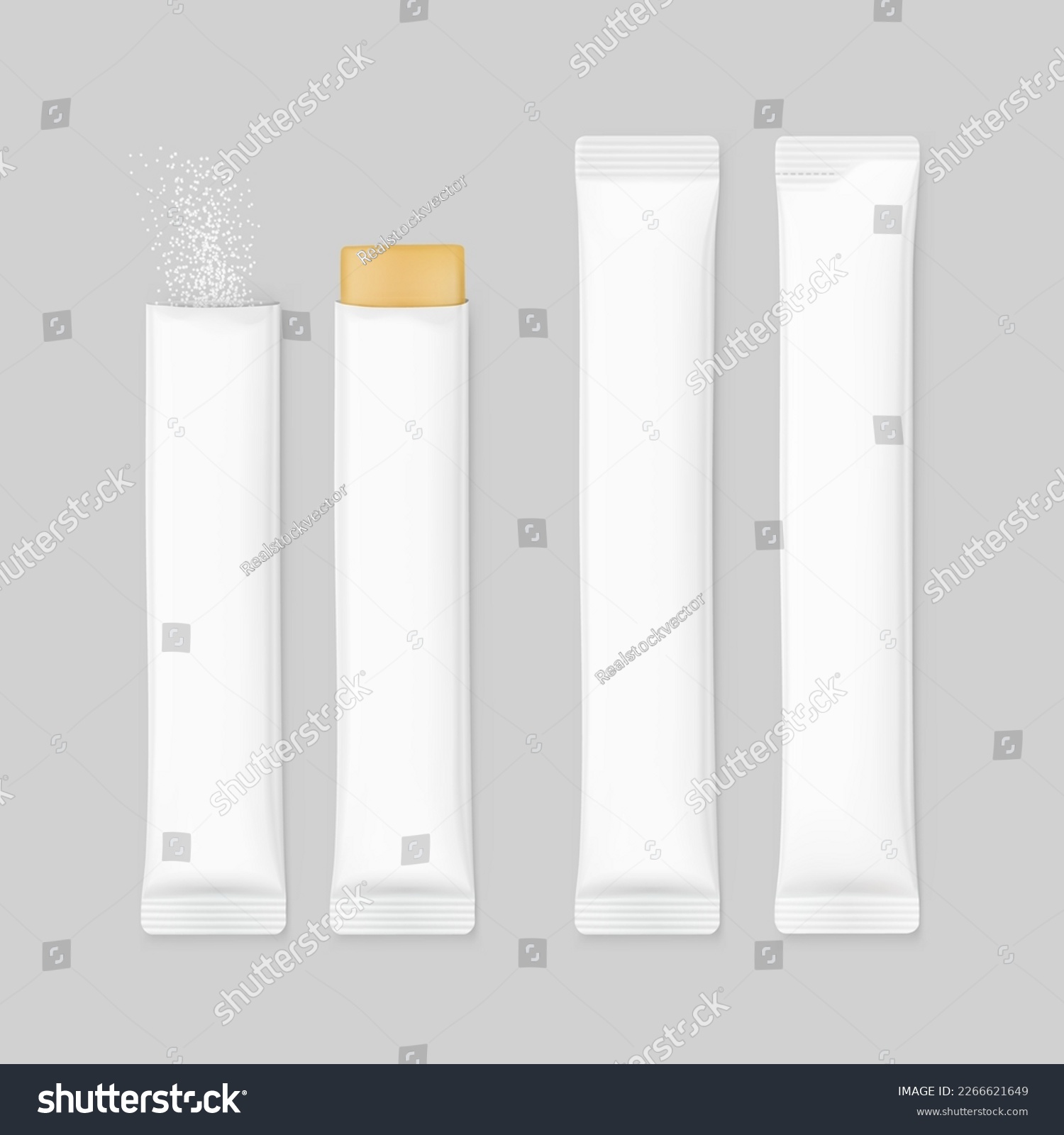 Realistic seal sticks mockup. Vector illustration. Possibility use for granulated, powder or liquid products. EPS10.	 #2266621649